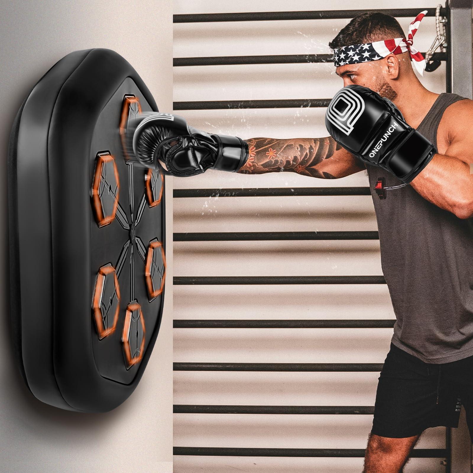ONEPUNCH ONEPUNCH Music Boxing Machine for Adults, Electronic Boxing Equipment Pads with Bigger Panel & Boxing Gloves, Boxing Music Workout Machine for Release Stress, Velcro Installation, Height Adjustable