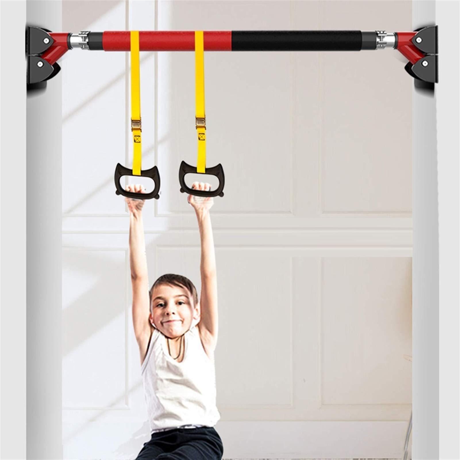 AGYH Pull-Up Bars Portable Door Chin Up Bar No Screws Installation Fitness Horizontal Bar, Sandbag Ring Resistance Belt Suspension Equipment, 72-180CM (Color : Pull-up bar+Ring, Size : 93-124cm)