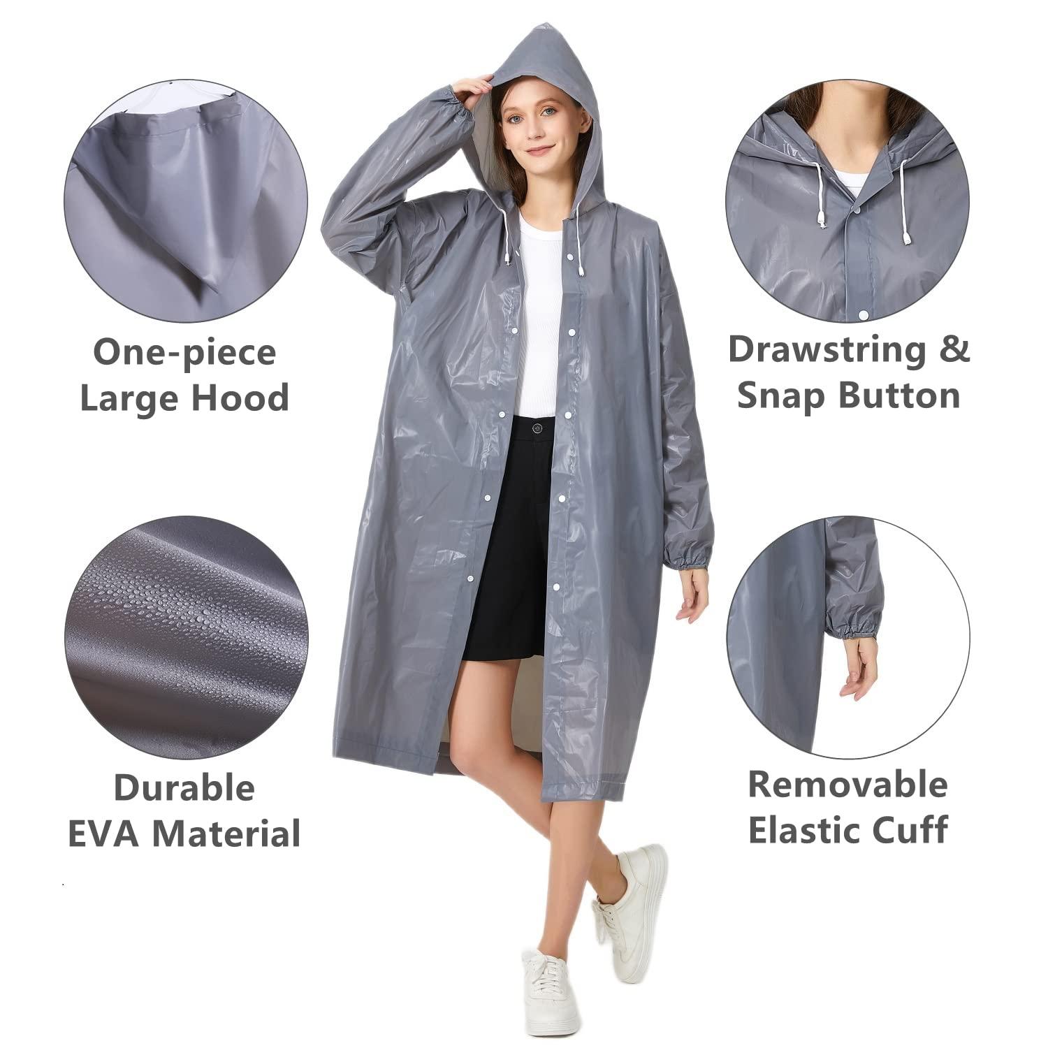 YUNLOVXEE YUNLOVXEE Rain Poncho Raincoats for Adult Reusable - 2-5 Pack EVA Waterproof Rain Coat with Hood, Rain Gear for Men Women (Grey x5)