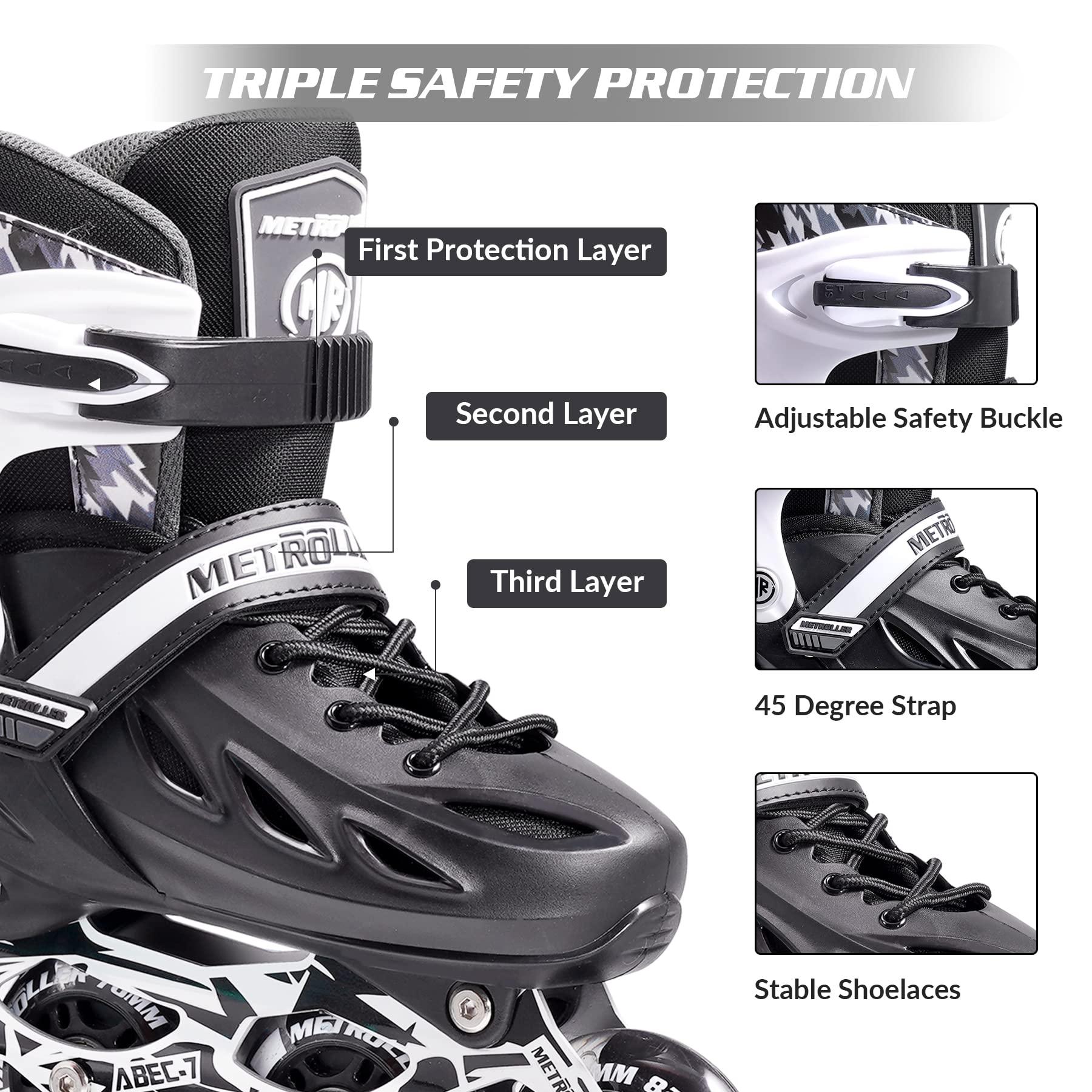 METROLLER METROLLER Inline Skates for Girls and Boys, Women, Men 4 Sizes Adjustable Inline Skates with Light Up Wheels, Illuminating Beginner Skates for Kids & Adult Youth.