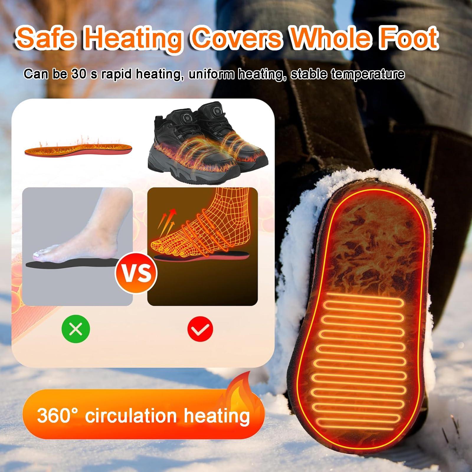 Heizung.shoes Heated Shoes for Men Rechargeable, Heating Sneakers for Women, 4000mAh Electric Self Heating Shoes Up to 20 H, Camping Foot Warmers for Outdoors Work Fishing Hunting Skiing Cycling (Black, 7)
