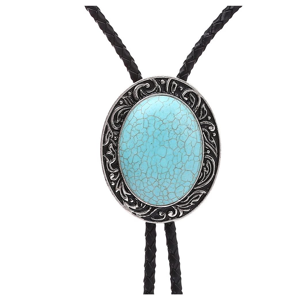 Himongoo Himongoo Bola Bolo Tie for Men Women Leather Rope Wedding Necklace Western Cowboy, Coral Opal Turquoise Opal (Turquoise)