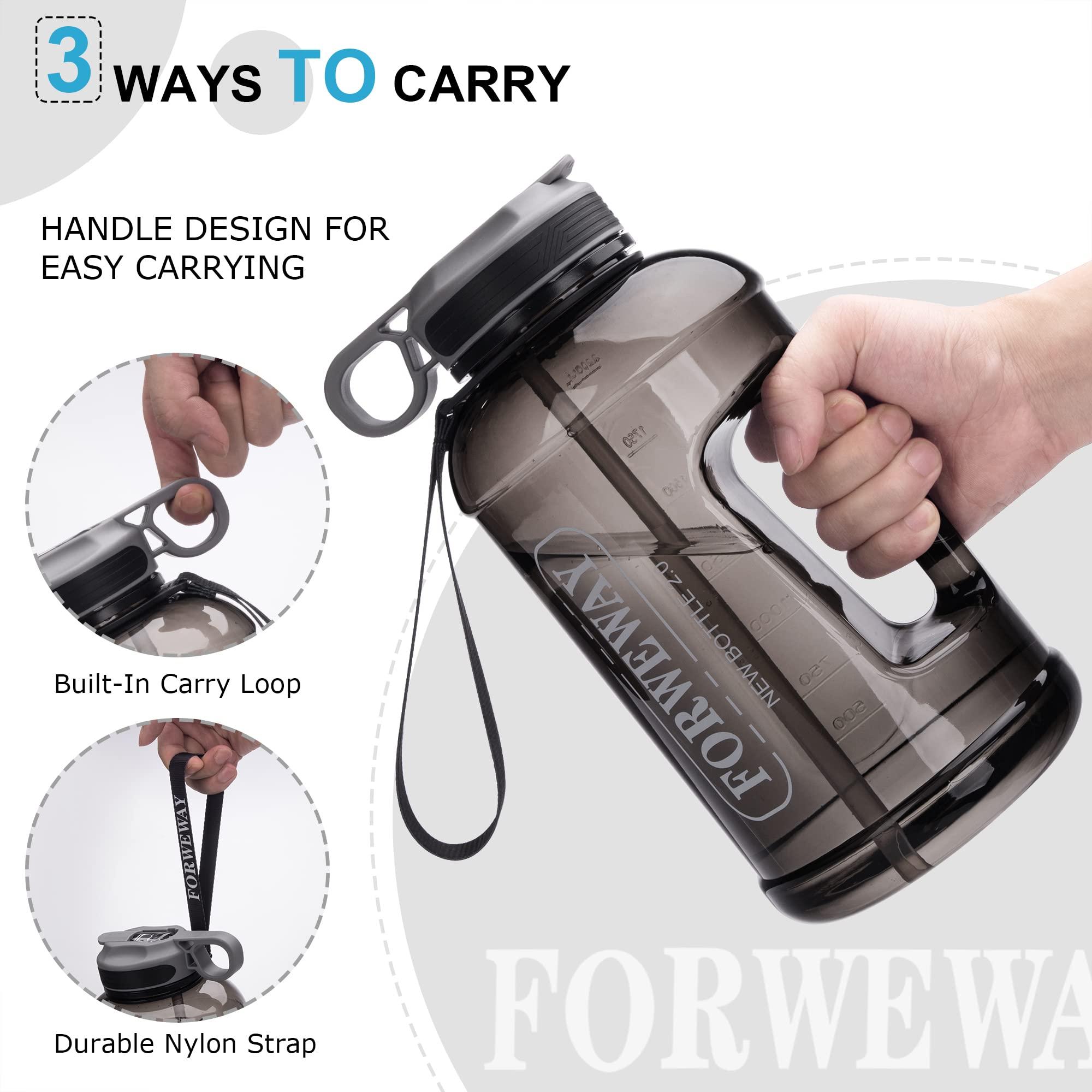 FORWEWAY FORWEWAY Half Gallon Water Bottle with Straw Leakproof Large Sports Water Bottle with Handle 2L/74oz BPA Free Water Jug for Camping Hiking (2.2L, Black)