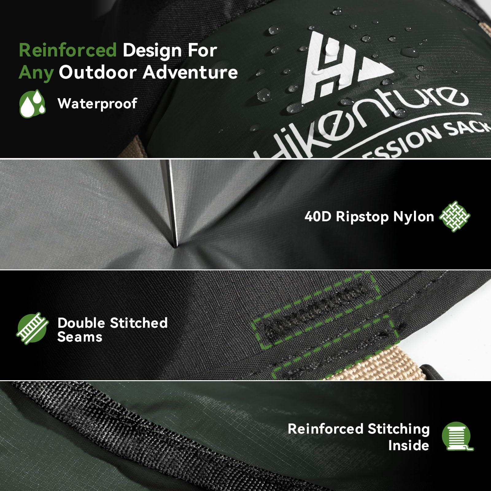 Hikenture Hikenture Compression Sack for Sleeping Bag, Upgrade Anti-Tear Nylon Sleeping Bag Stuff Sack, 10L/14L/20L/30L Water-Resistant Compression Bag, Storage Bag (Dark Green, 20L)