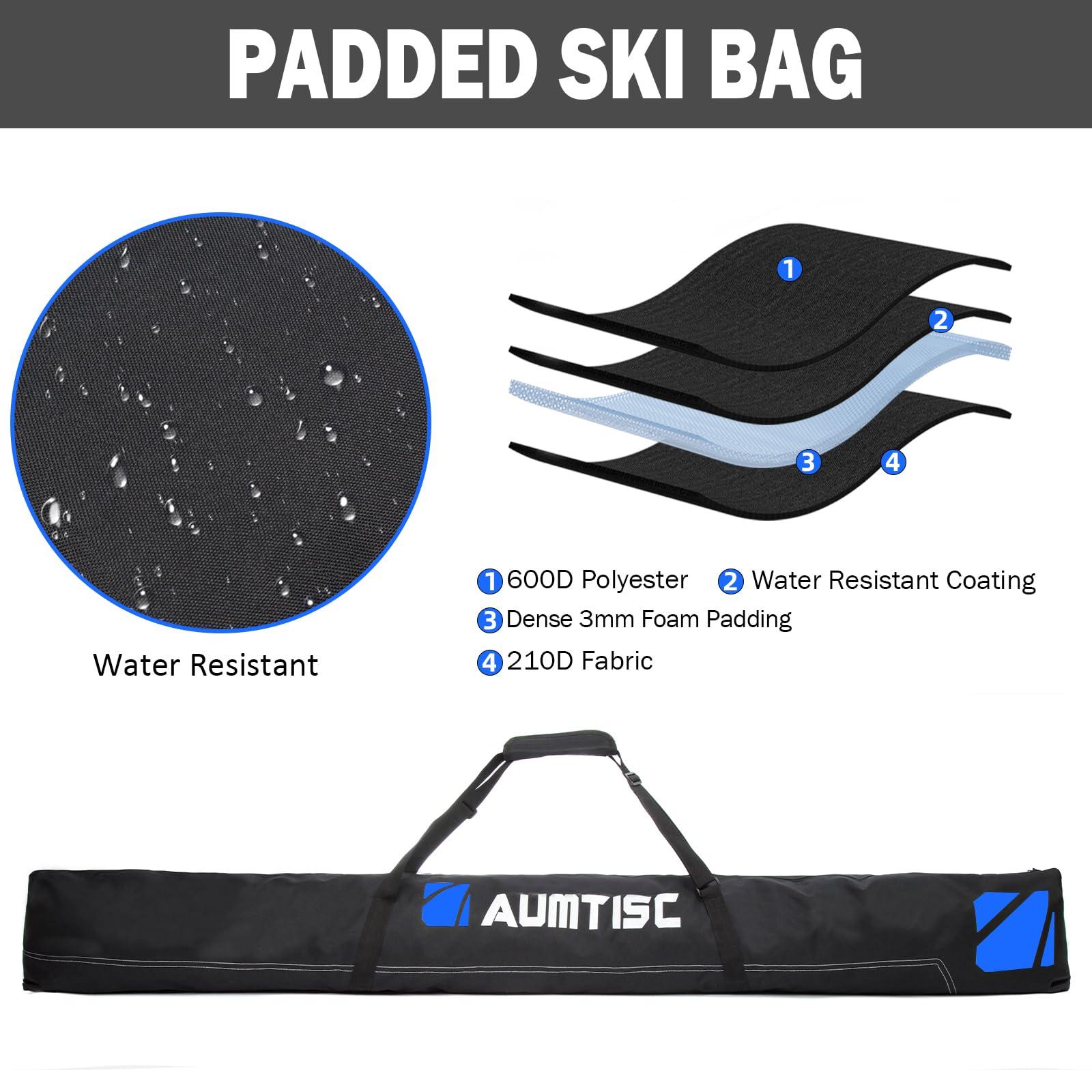 AUMTISC AUMTISC Ski Bags Padded 2 Piece Ski and Boot Bag Combo for Air Travel Flying Ski Boots Size 13 Adjustable Length Skis Bag Up to 200cm (Blue)