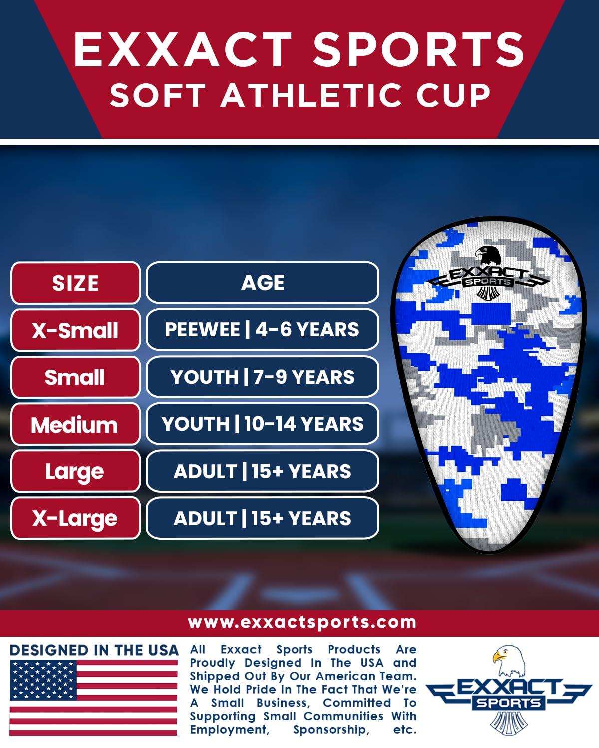 Exxact Sports Exxact Sports Lightweight Athletic Cup Mens & Boys with Soft Rim Comfort for Superior Support, Baseball Cup Youth Boys for T-ball, Football, Lacrosse, Hockey Groin Protector (X-Large, White/Blue Camo)