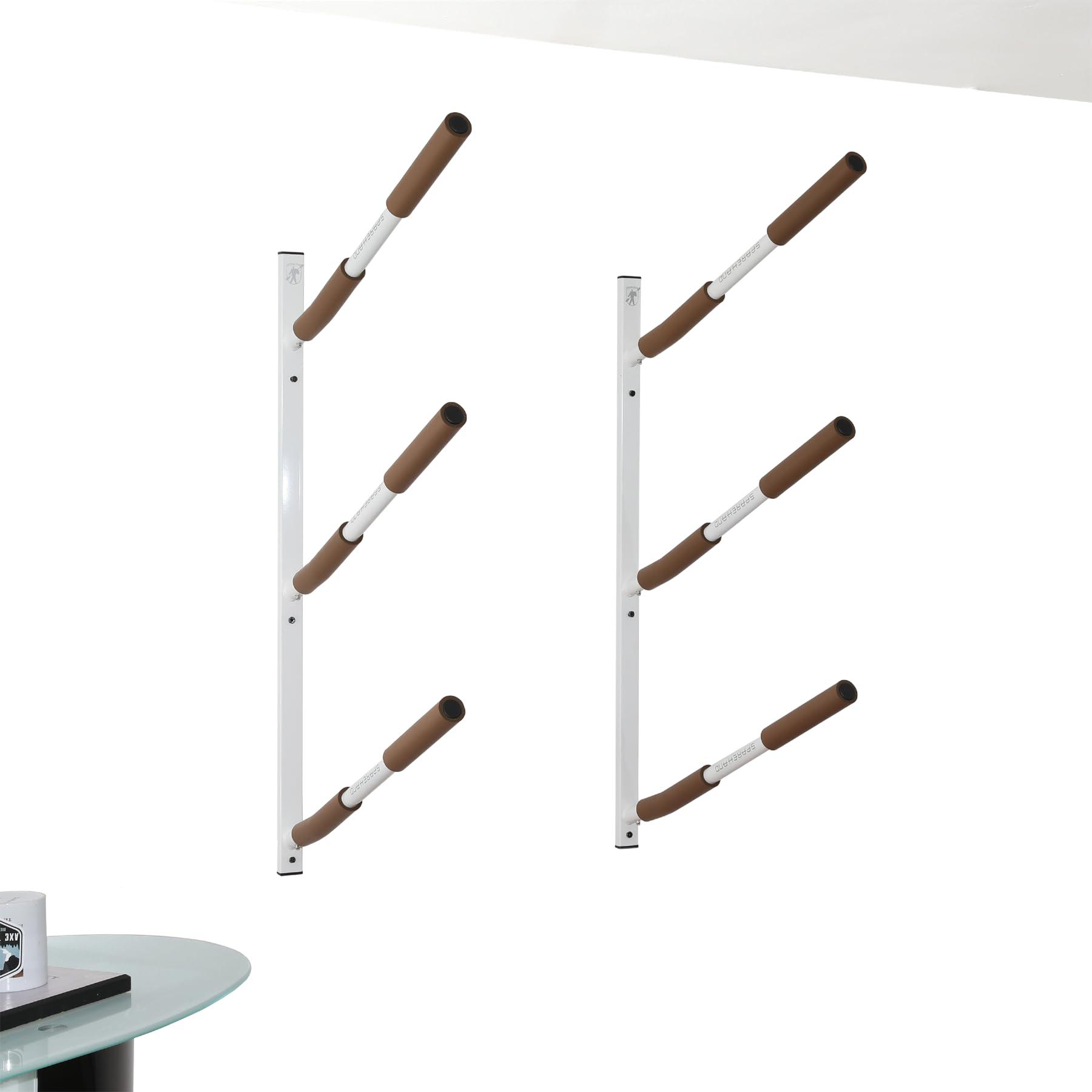 SPAREHAND SPAREHAND Premium Edition: All Climate Wall Mount Hybrid Rack for SUPs and Kayaks - 3 Tier Storage Rack Shelf for Garage Storage and Display (All Natural Sand)