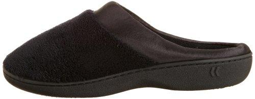 isotoner isotoner Women's Signature Microterry PillowStep Satin Cuff Clog Slippers, Black, 5.5-6 B(M) US