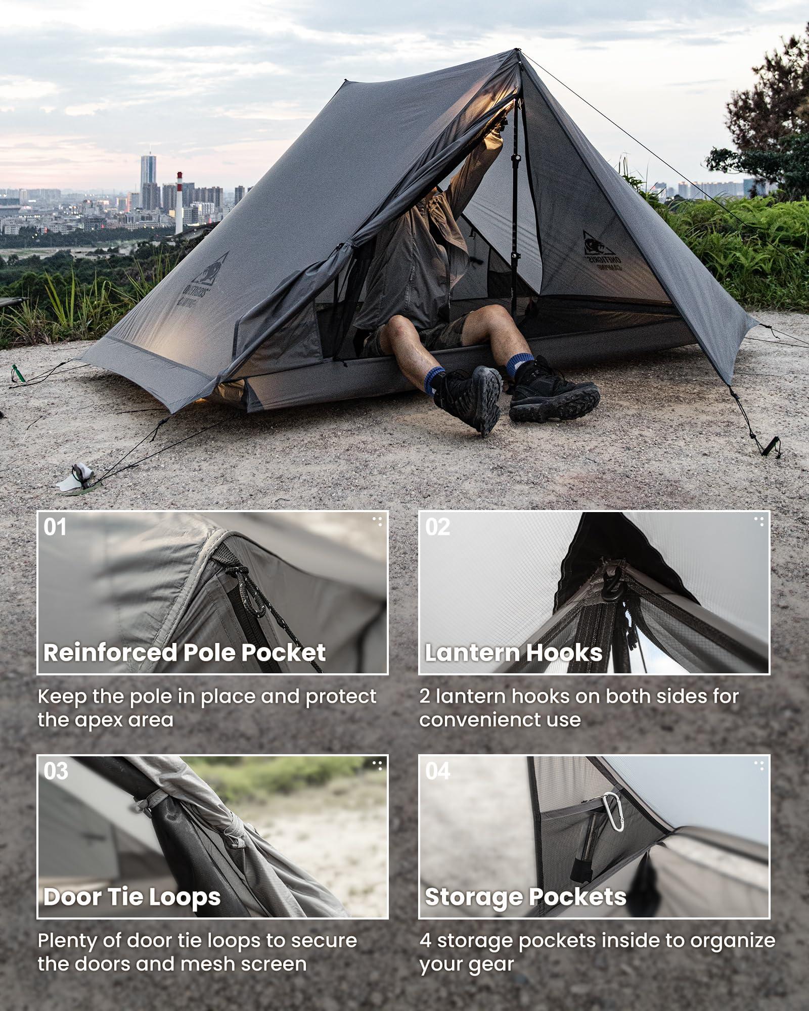 OneTigris OneTigris HILLRIDGE Backpacking Tent, Waterproof Windproof 2 Person Tent, 20D SIL-Coated Nylon, Single Layer, Ultralight 3 Season Tent for Camping Hiking Canoeing Travel (Wolf Gray)