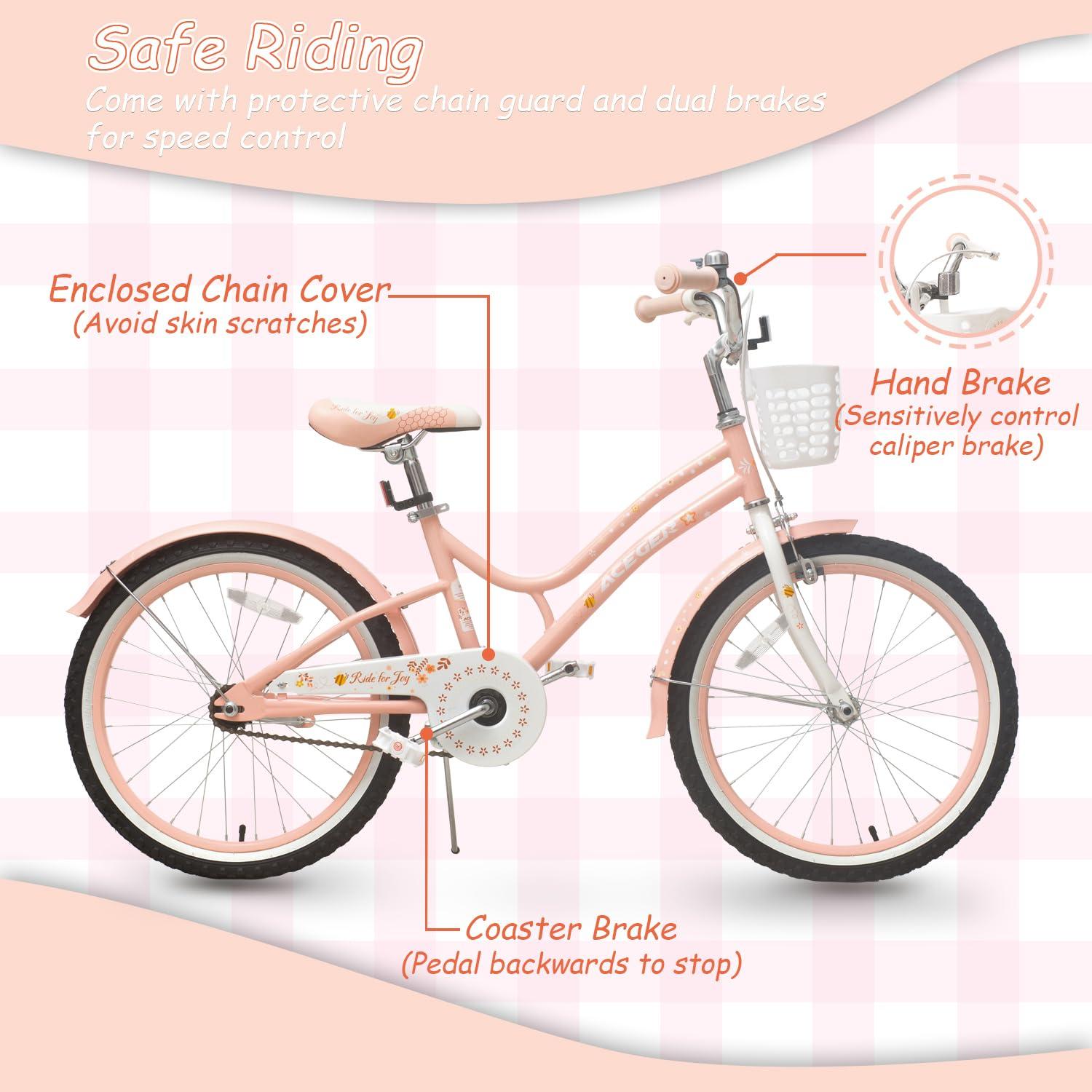 ACEGER ACEGER Kids Bike for 7-14 Years Old, 16 18 Inch Girls Bike with Removable Training Wheels and Kickstand, 20 Inch Kid's Bicycle with Kickstand only, Adjustable Seat, Steel Frame & Dual Brakes