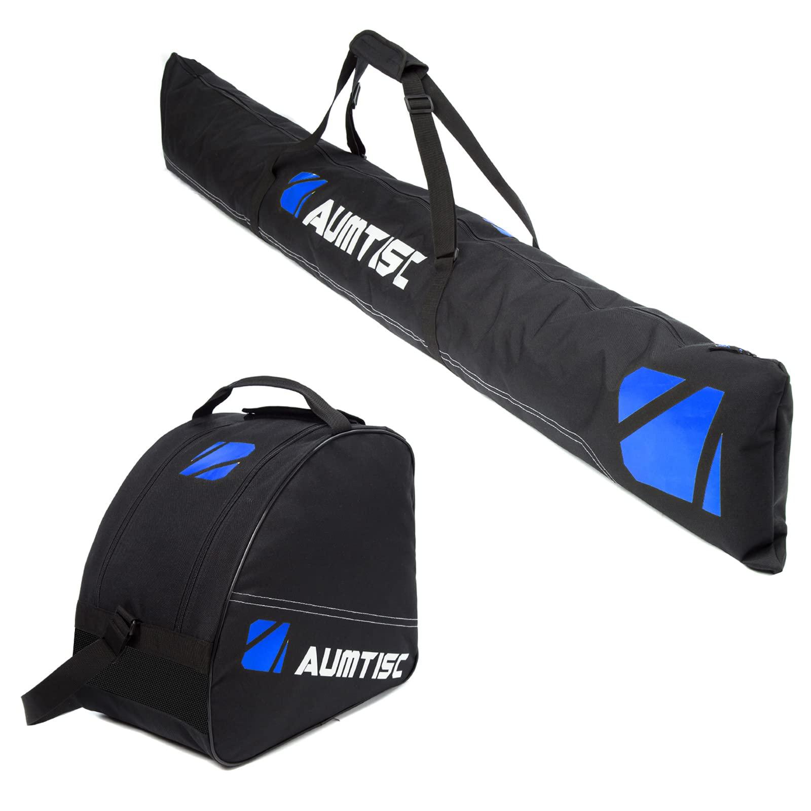 AUMTISC AUMTISC Ski Bags Padded 2 Piece Ski and Boot Bag Combo for Air Travel Flying Ski Boots Size 13 Adjustable Length Skis Bag Up to 200cm (Blue)