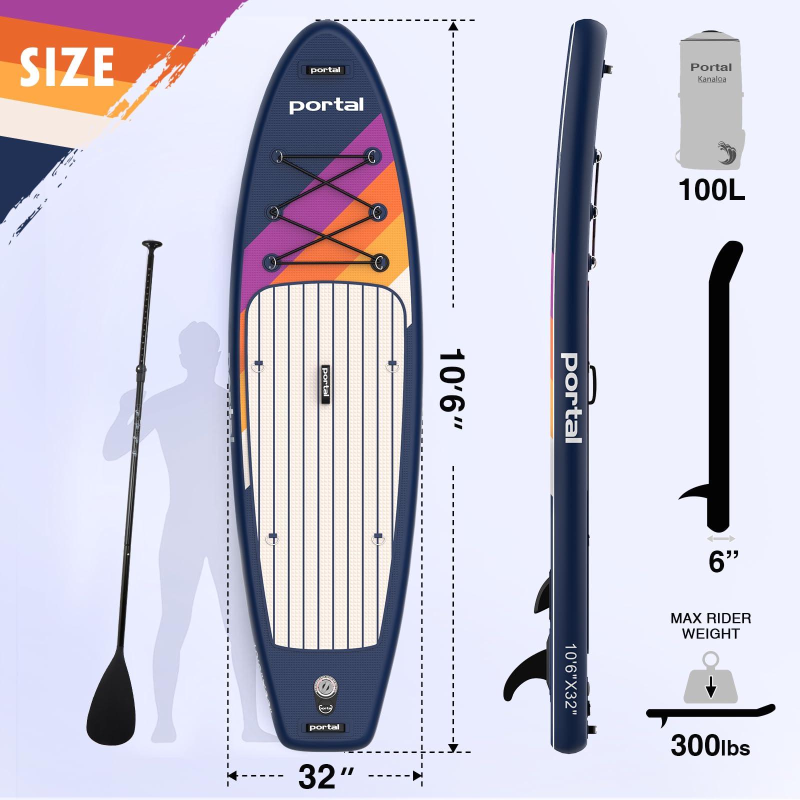 PORTAL PORTAL SUP Inflatable Paddle Board for Adults 10\'6\'\' Stand Up Paddleboard,Non-Slip Deck Blow up Paddle Boards with Adjustable Paddle, Carry Bag, and Repair Kit