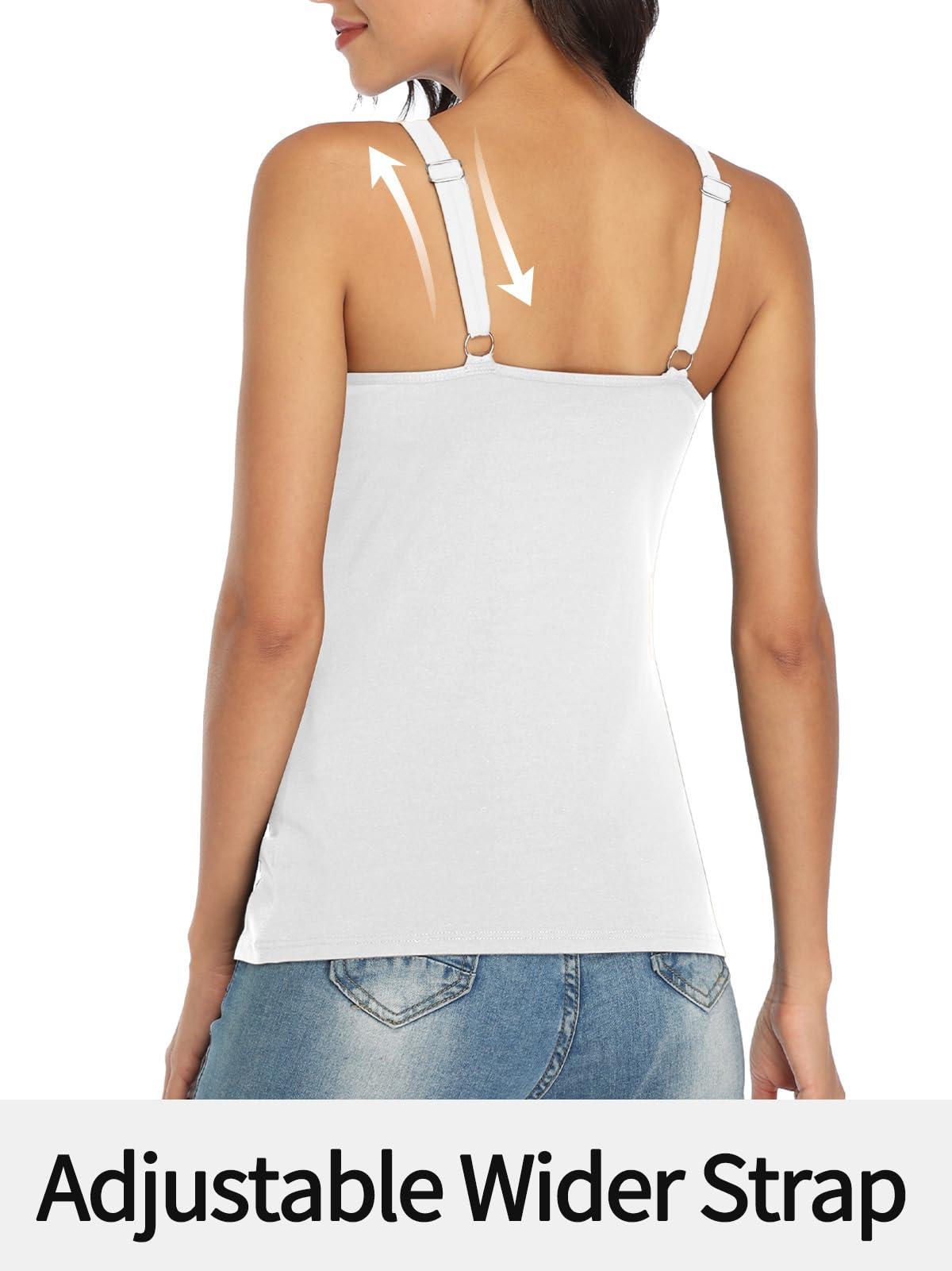 V FOR CITY V FOR CITY Shelf Bra Tank Top for Women Adjustable Wide Strap Camisole Cotton Yoga Cami Shirts XL White
