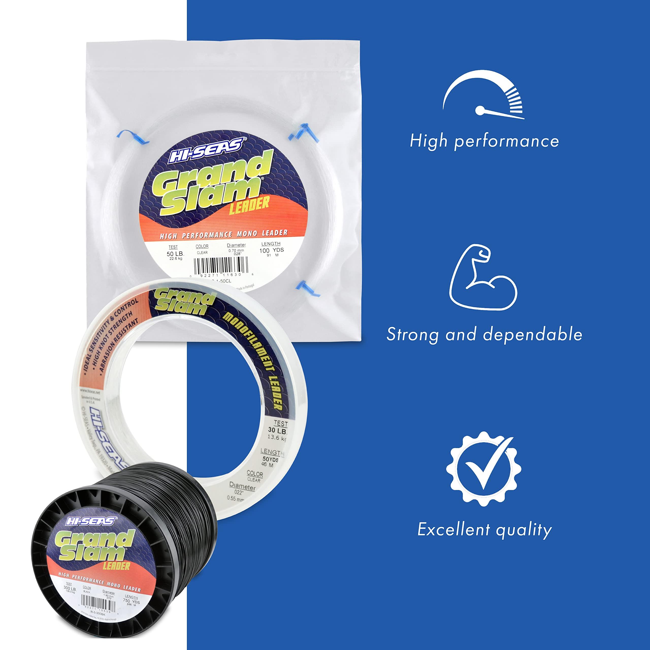 Hi-Seas Grand Slam Monofilament Leader, 600 lb / 272.1 kg Test.120 in / 3.00 mm Dia, Clear, 100 yd / 91 m