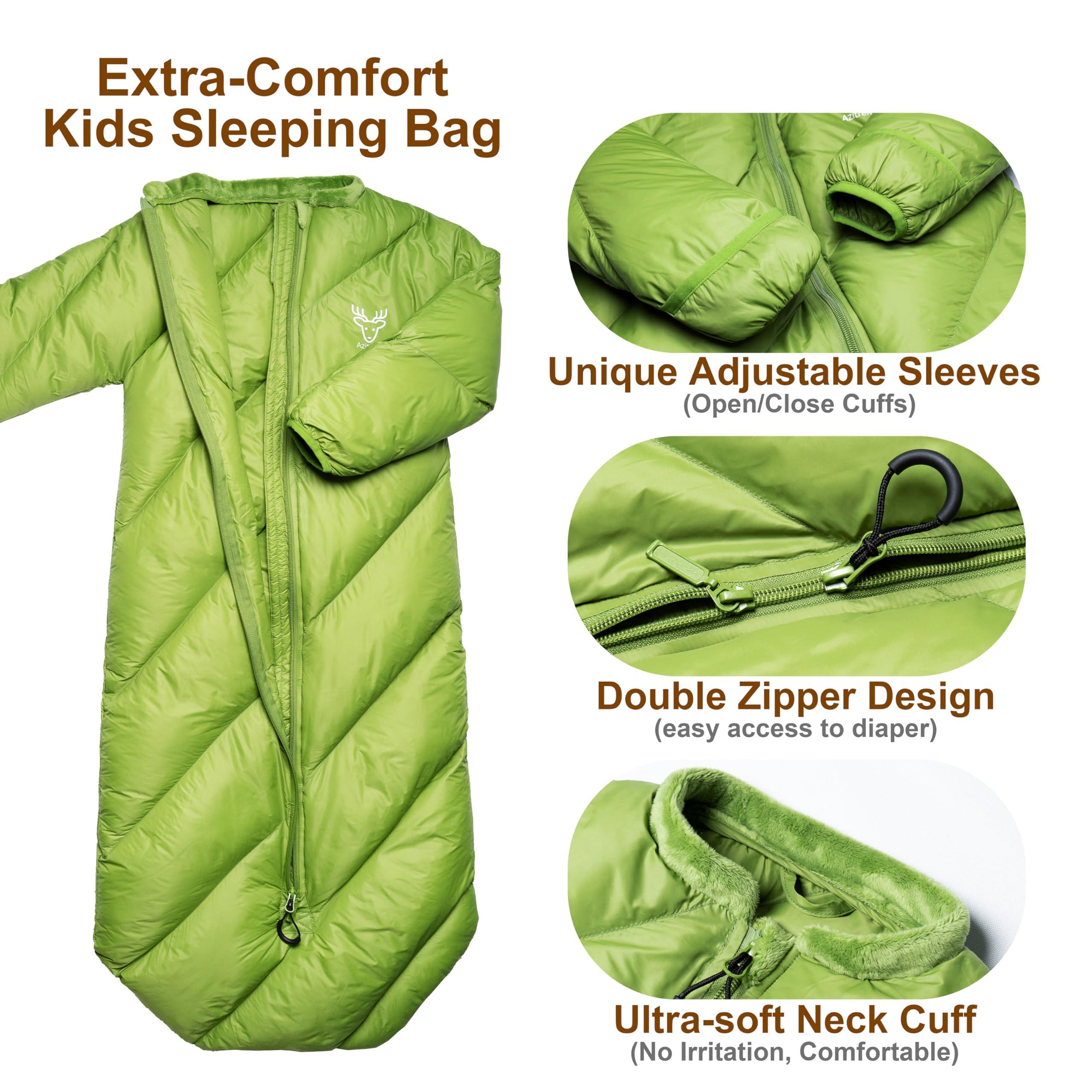 AZITREK AZITREK T40 Toddler Sleeping Bags Boys Girls | Ages 2-4 | Puffy Kids Sleeping Bag Camping Outdoor |up to 46 in| Lightweight Compact Comfort for Indoor Sleepover | Machine Washable (Garnish Green)