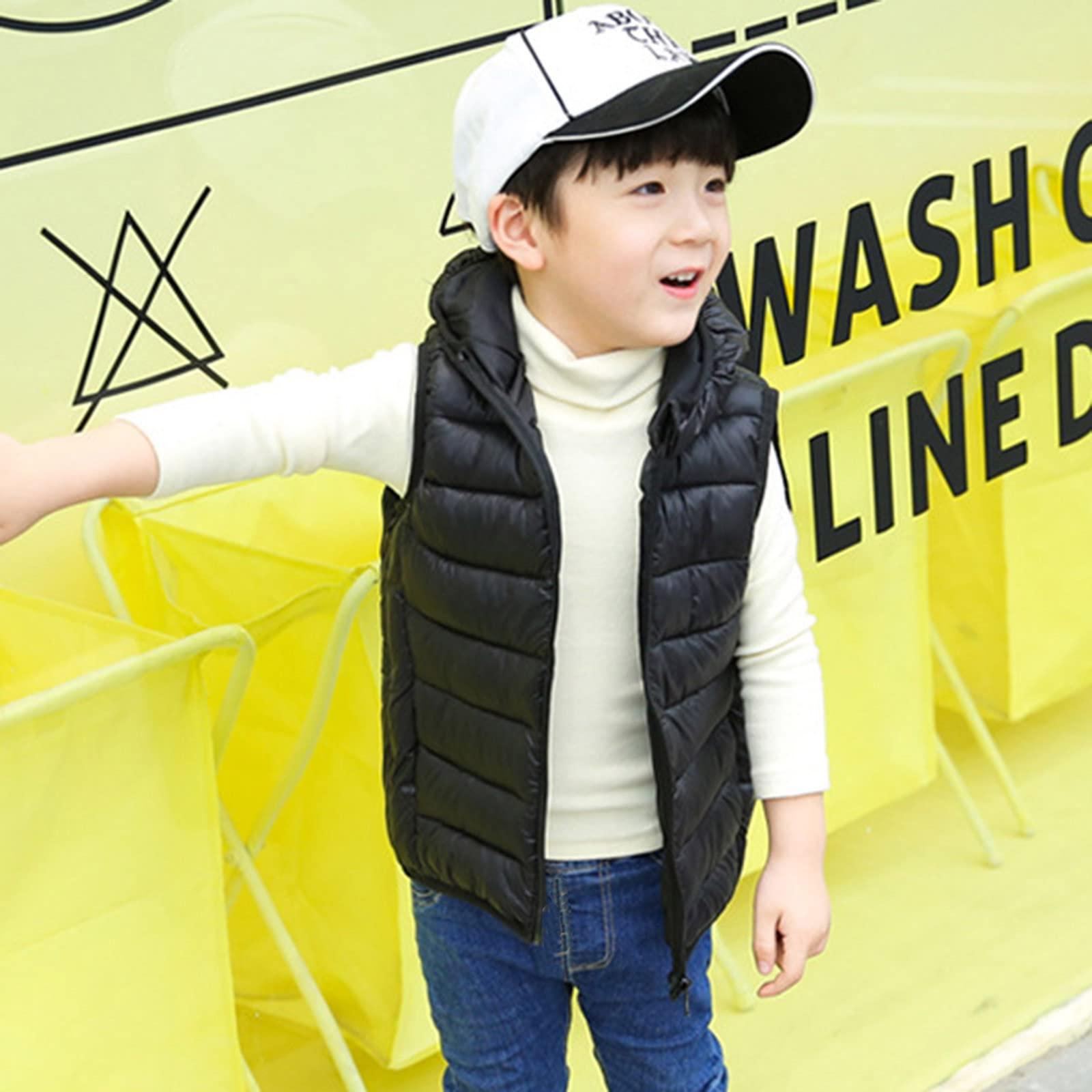 NineFit Basics Boys Girls Puffer Vest Sleeveless Quilted Vest Zipper Hooded Down Puffy Jacket Winter Kids Warm (Black, 10-12 Years)