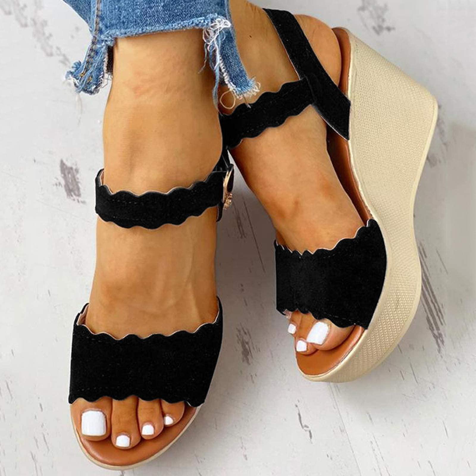 ZBYY ZBYY Women\'s Open Toe Buckle Ankle Strap Platform Wedge Sandals Adjustable Buckle Sandals for Wedding Party Dress