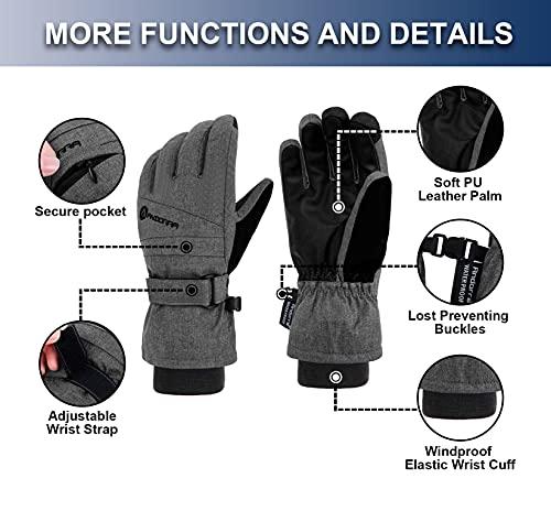 ANDORRA ANDORRA Winter Gloves Women Touchscreen Zipper Pocket Ski Gloves Waterproof Ski Gloves, Grey, S