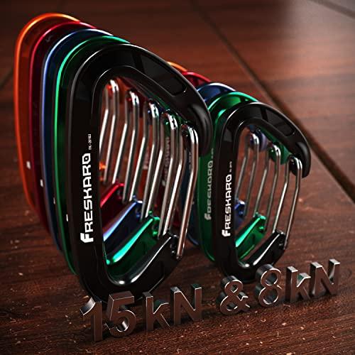 FresKaro FresKaro Wire gate Carabiner Clips, 15kN WireGate Caribeener Heavy Duty, Caribeaner Spring Snap Hooks, D ring, Strong, Lightweight, 4Pack for Keychain, Key, Gym, Outdoor Camping, Medium Size, Green