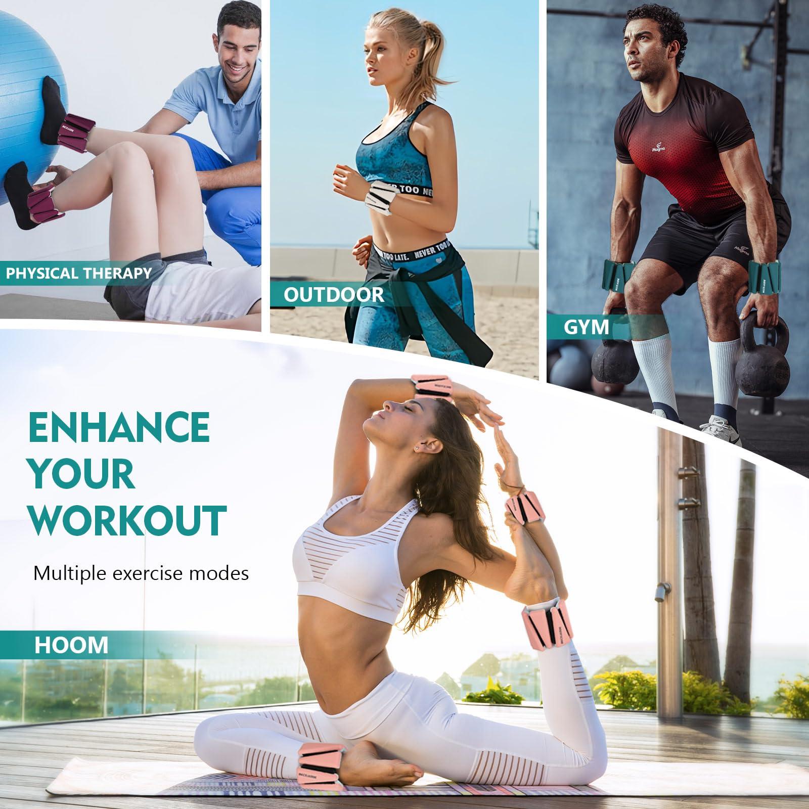 BECOJADDE BECOJADDE Wrist Ankle Weights Adjustable Training Intensity for Strength Training Walking Running Yoga Pilates Jogging for Women Men Set of 2 (2 lb Each), Pewter Deep Emerald