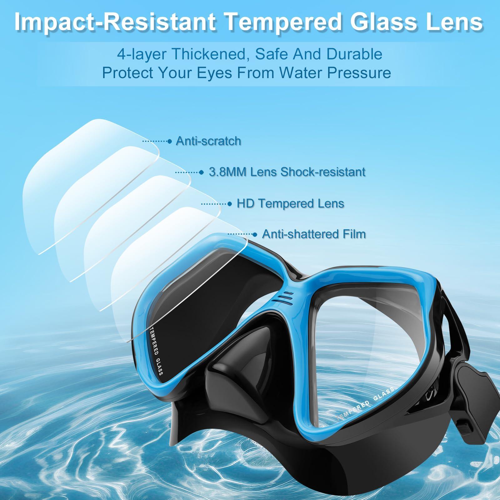 ITOWE ITOWE 2 Window Swimming Goggles Snorkel Mask Adult Unisex Tempered Glass Shatterproof Scuba Diving Mask Anti-Fog No Leak Snorkeling Mask 180 Clear View Goggles with Nose Cover Youth Men Women
