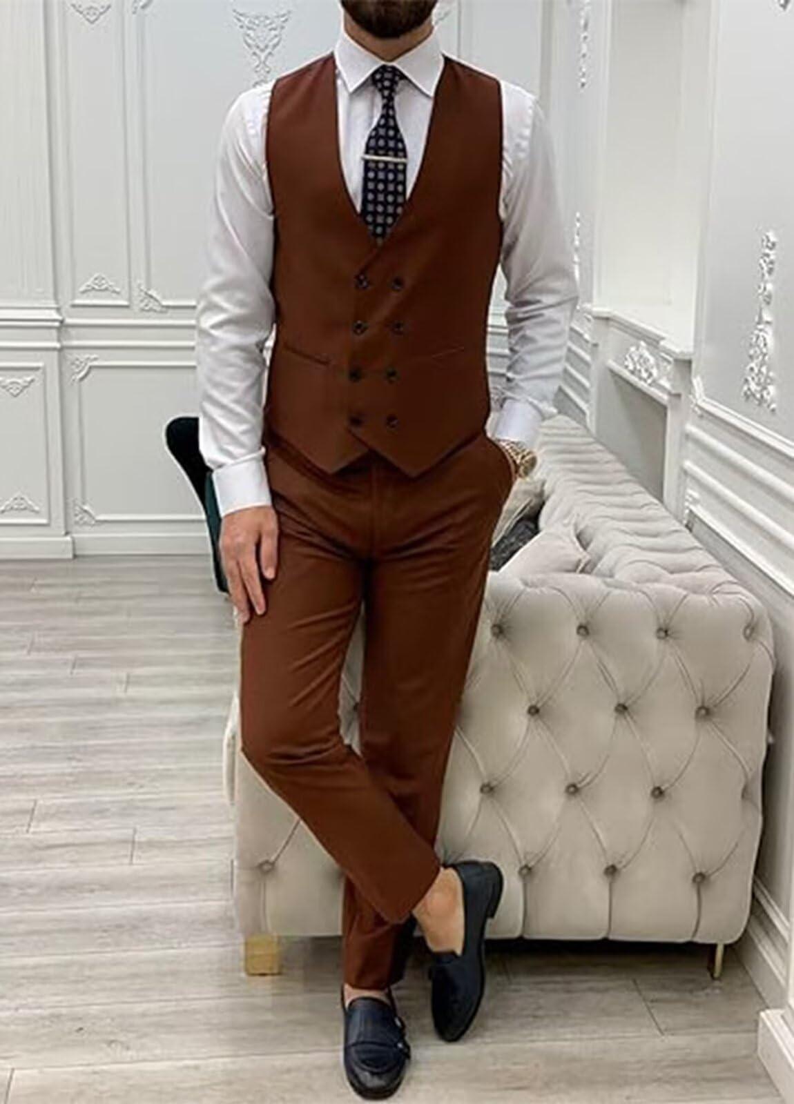 Trasign Men's Suit Vests Formal Tuxedo Vest for Men Gray Mens Dress Vest Double Breasted Wedding Wasitcoat Sleeveless Jacket XS