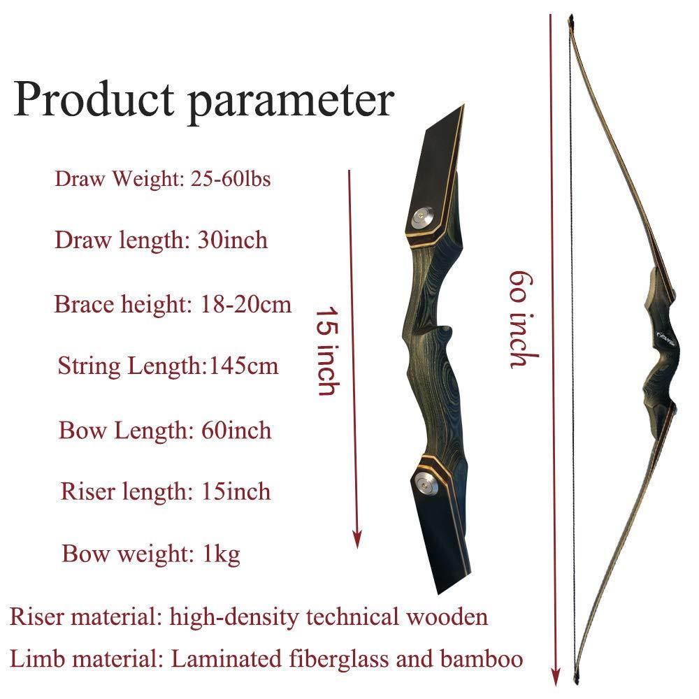 ZSHJGJR 60 Inch Archery Takedown Longbow and Arrow Set Hunting Target Recurve Bow 25-60lbs Handmade Traditional Longbow Kit for Adult Youth Beginner Right or Left Hand (Bow Left Hand, 50lbs)