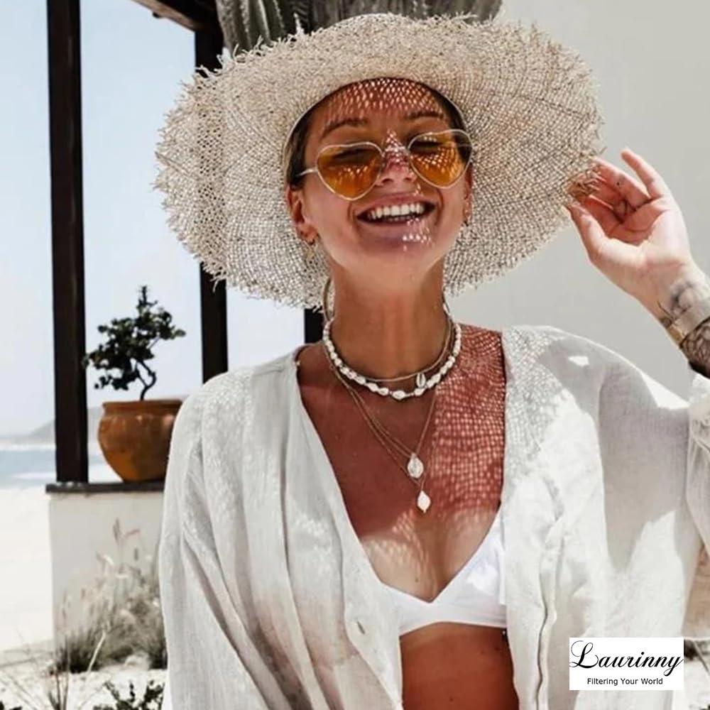 Laurinny Laurinny Retro Heart Sunglasses Polarized for Women Men Yellow Heart Shaped Glasses Metal Frame Spring Hinge
