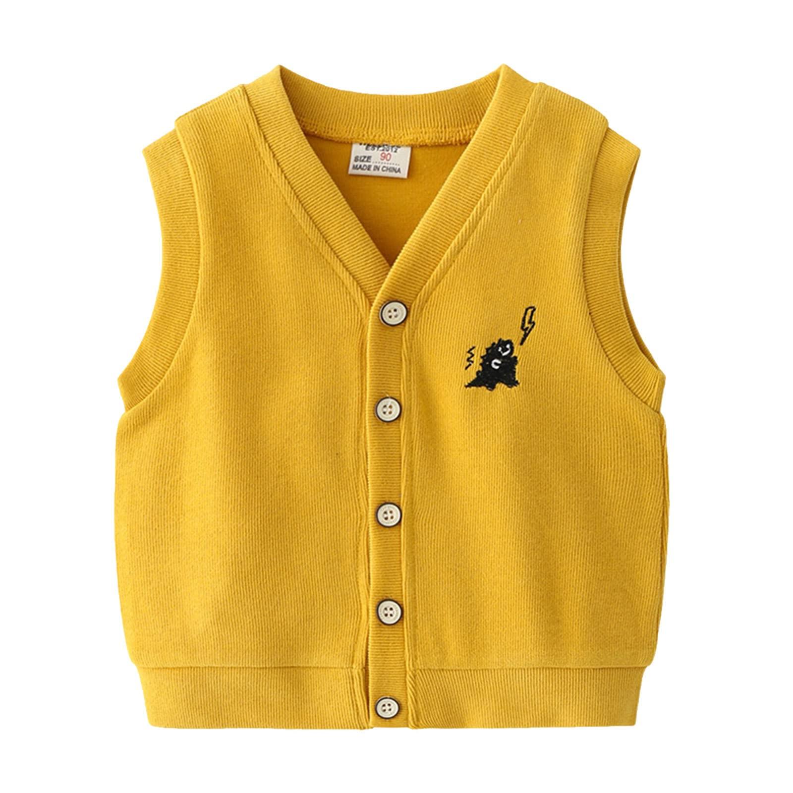 NineFit Basics Infant Toddler Kids Child Baby Vest Coats Button Boys Sleeveless Patchwork Cartoon Fashion Vest Jacket Outer Outwear