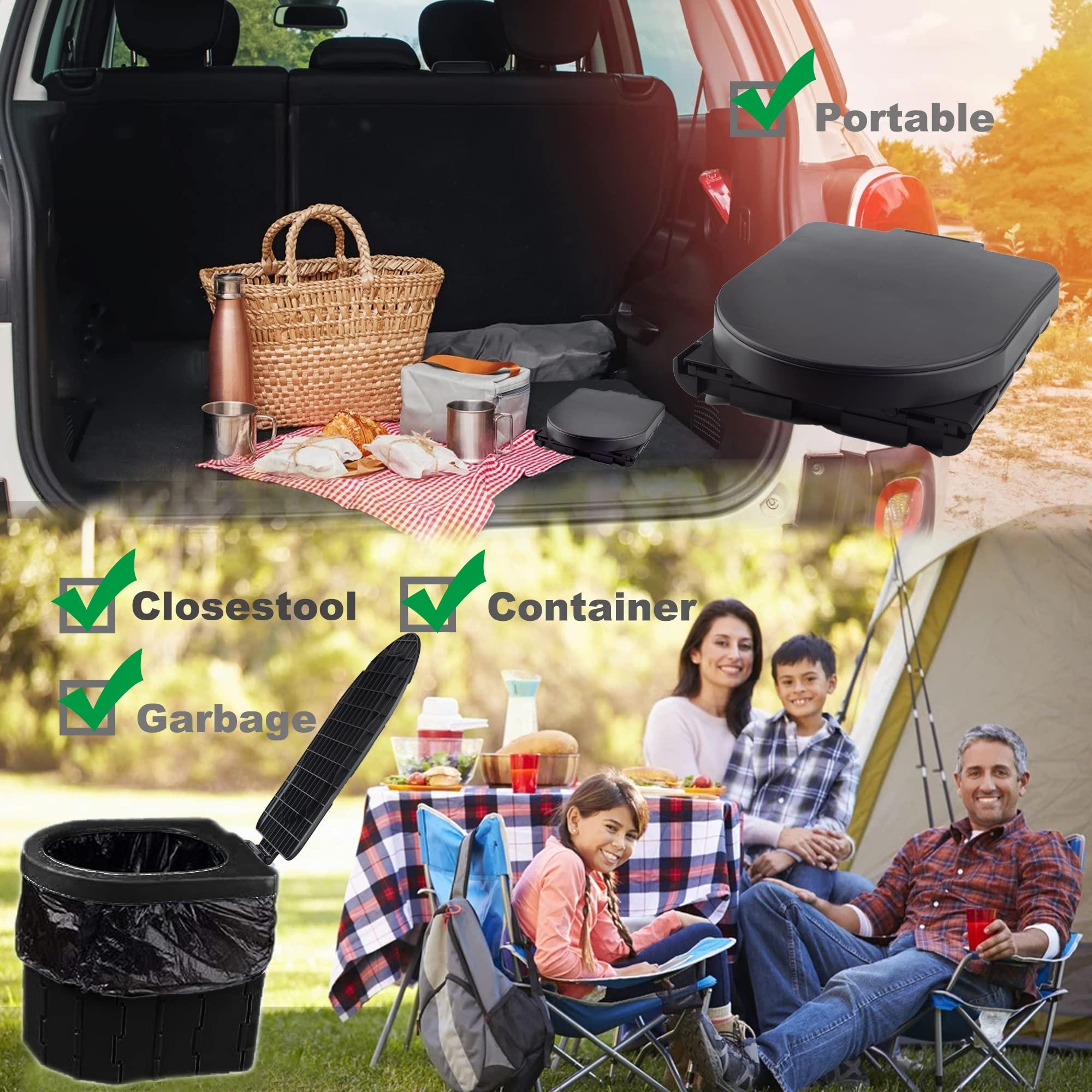 KINSPORY KINSPORY Camping Toilet, Portable Toilet for Adults & Kids, Foldable Potty & Outdoor Emergency Sanitation Products, Trash Can, Stool for Car Truck Camping Travel Hiking Fishing Long Trips (Deep Black)