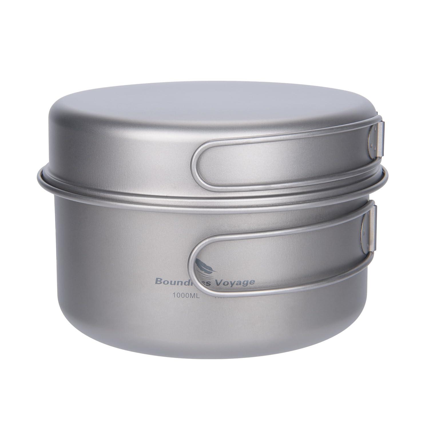 usharedo usharedo Portable Mug Titanium Pot Pan Set with Folding Handles Camping Hiking Outdoor Cup Tableware ti2042c