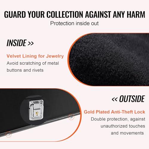 VEVOR VEVOR Jersey Display Frame Case, 24 x 32 x 1.5 in, Large Lockable Sport Jersey Shadow Box with 98% UV Protection PC Glass and Hangers, for Baseball Basketball Football Hockey Shirt and Uniform, Black