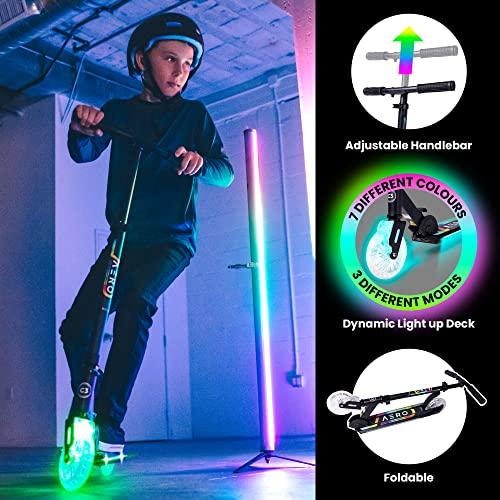 AERO MOBILITY Aero C3 Wheel Kick Scooter for Kids Ages 6-12 or 7-12 or 8-10 or 8-12 with Dynamic Lights, 2 Wheels Scooters for Boys and Girls with Light up Wheels and Deck