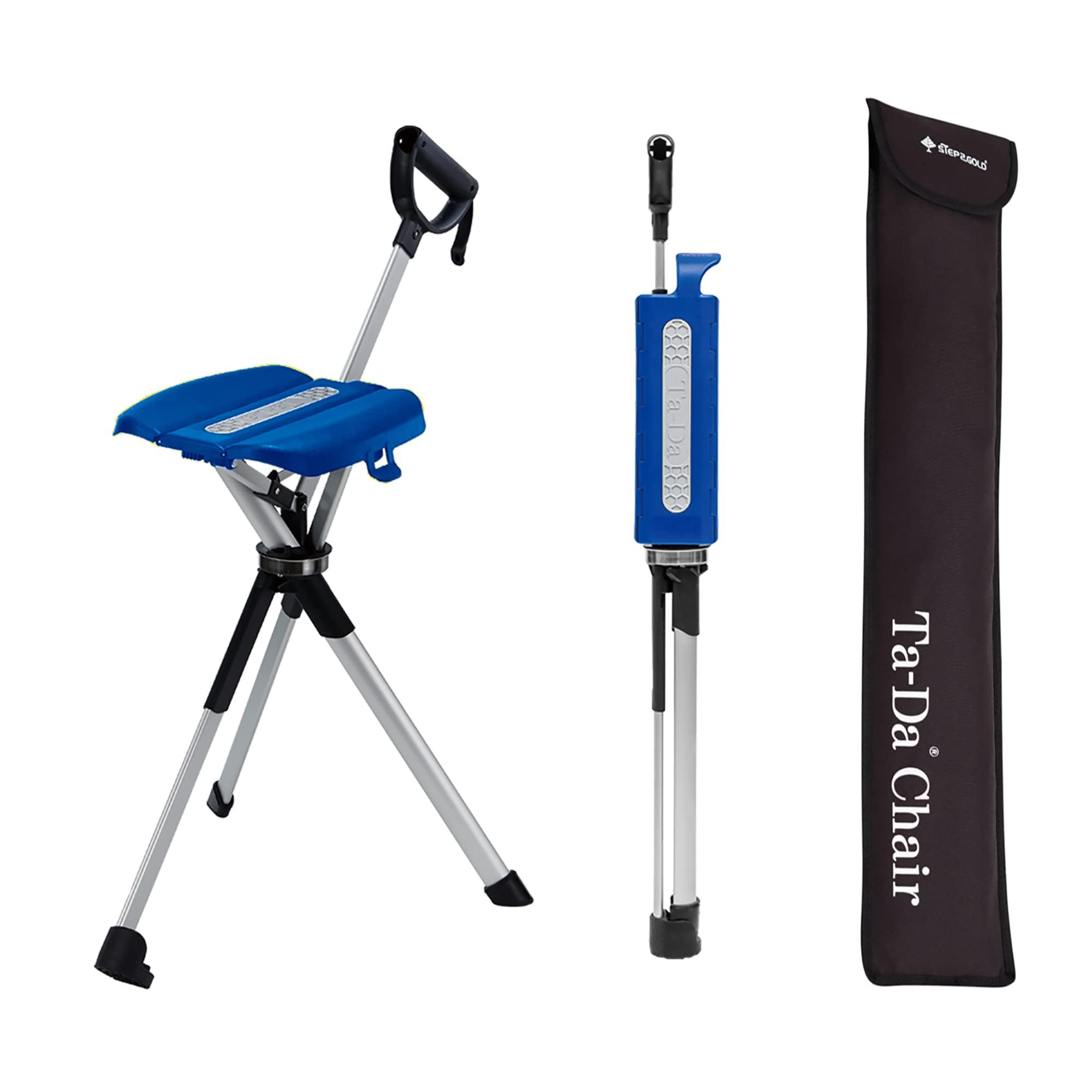 STEP2GOLD STEP2GOLD Ta-Da Chair Series 2- Portable Walking Stick, Cane with Seat, Foldable Chair, Hiking Stick, for Camping, Hiking, Lightweight Aluminum, Easy Carry, Anti-Slip (32.2"/Blue)