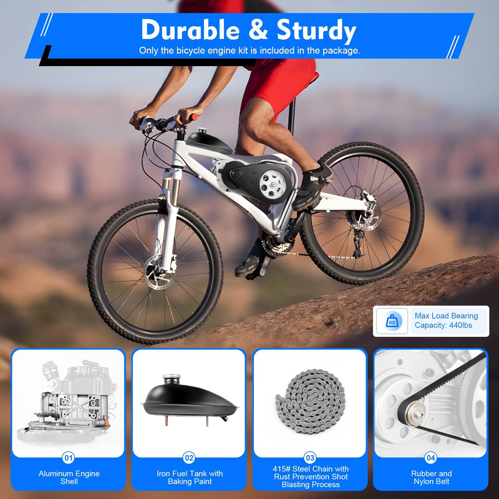 RibasuBB RibasuBB 100cc 4-Stroke Bicycle Gasoline Engine Air-Cooled Motor Chain Muffler Complete Assembly Gas Motorized Motor Kit for Motorized Bicycle 26-28inch Bikewith Belt