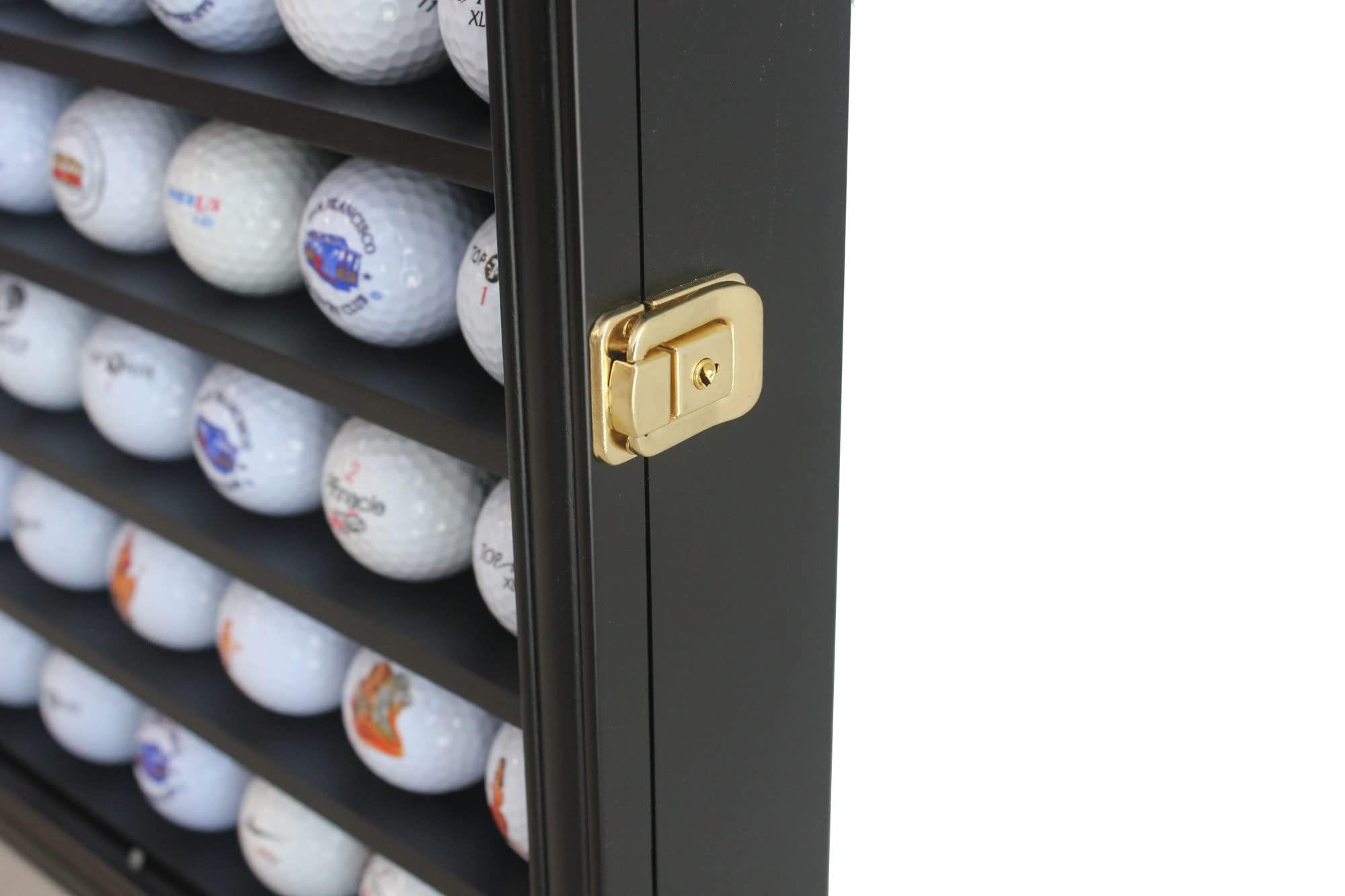 DisplayGifts DisplayGifts 49 Golf Ball Display Cabinet Stand Storage Wall Mounted 7 Shelves Display Case Shadow Box with Lockable Glass Door, Great Gift (49 Ball Holder, Black Finish)