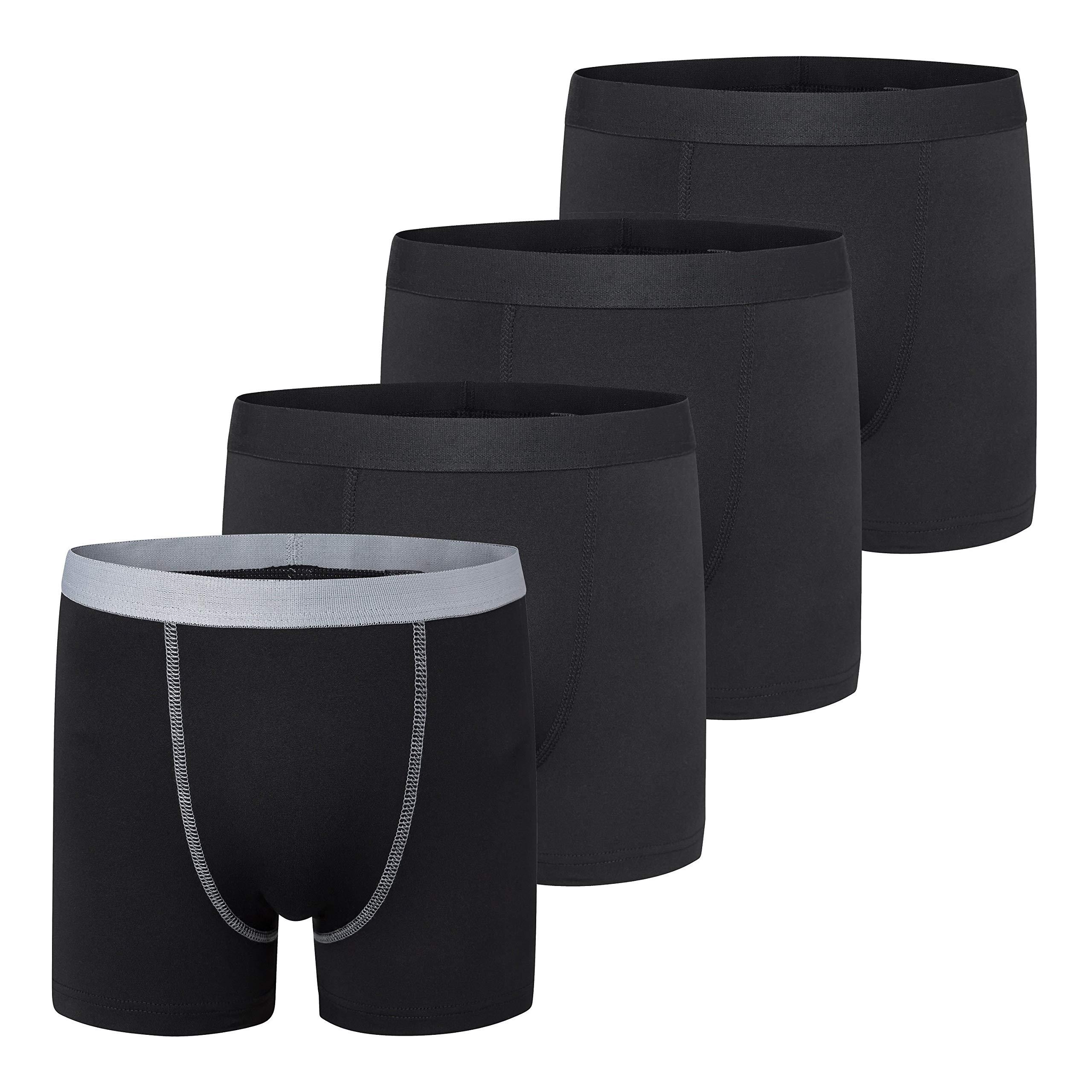 Terramar Terramar Boys' Standard Silkskins Boxer Brief (4-Pack Underwear), Black/Black/Black/Black, Large