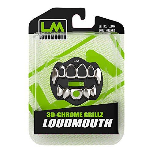 Loud Mouth Loudmouth Football Mouth Guard - 3D Chrome Grillz Football Mouthpiece, Fits Adult & Youth, Mouth Guard Football Accessories (3D Grillz - Chrome Black/Silver)