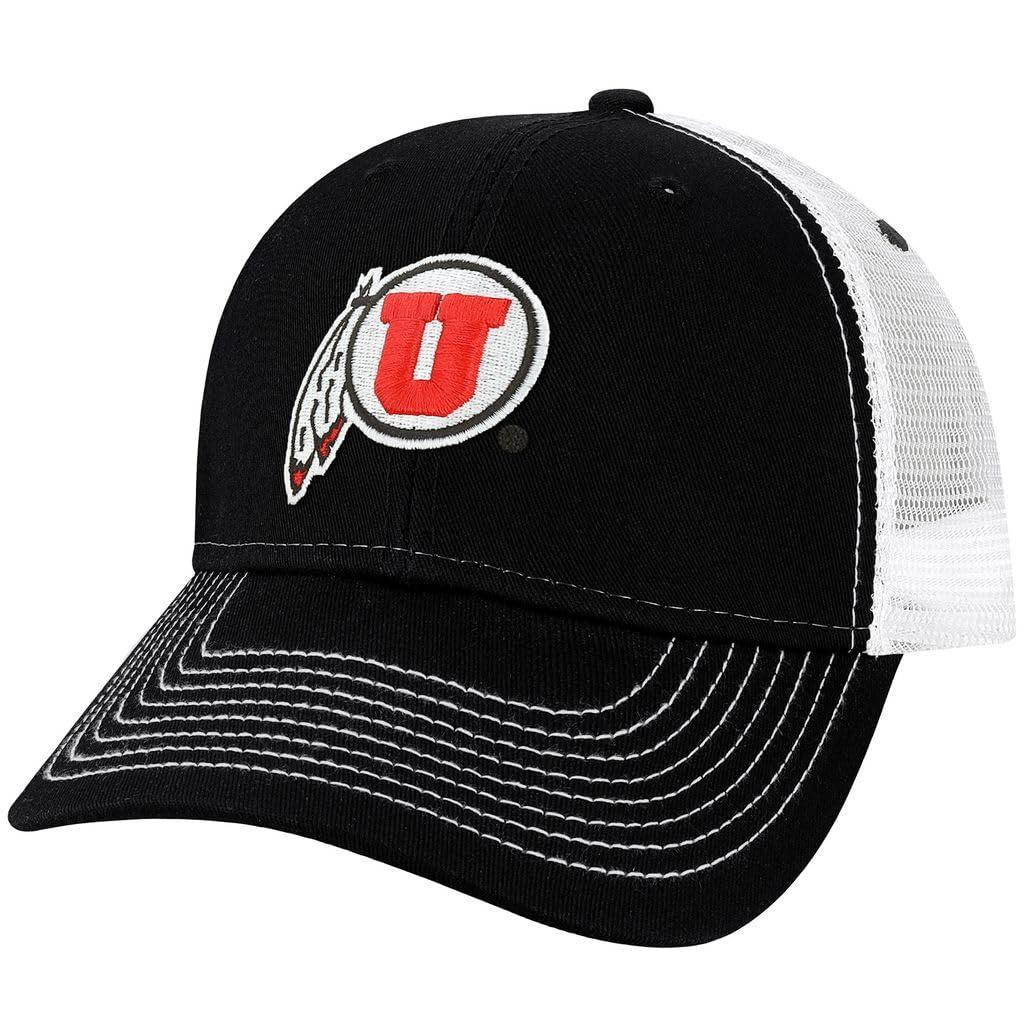 Barnesmith Barnesmith University of Utah Utes Adjustable Trucker Hat Unisex Adult Relaxed Fit, Sideline Logo, Black/White, One Size Fits All