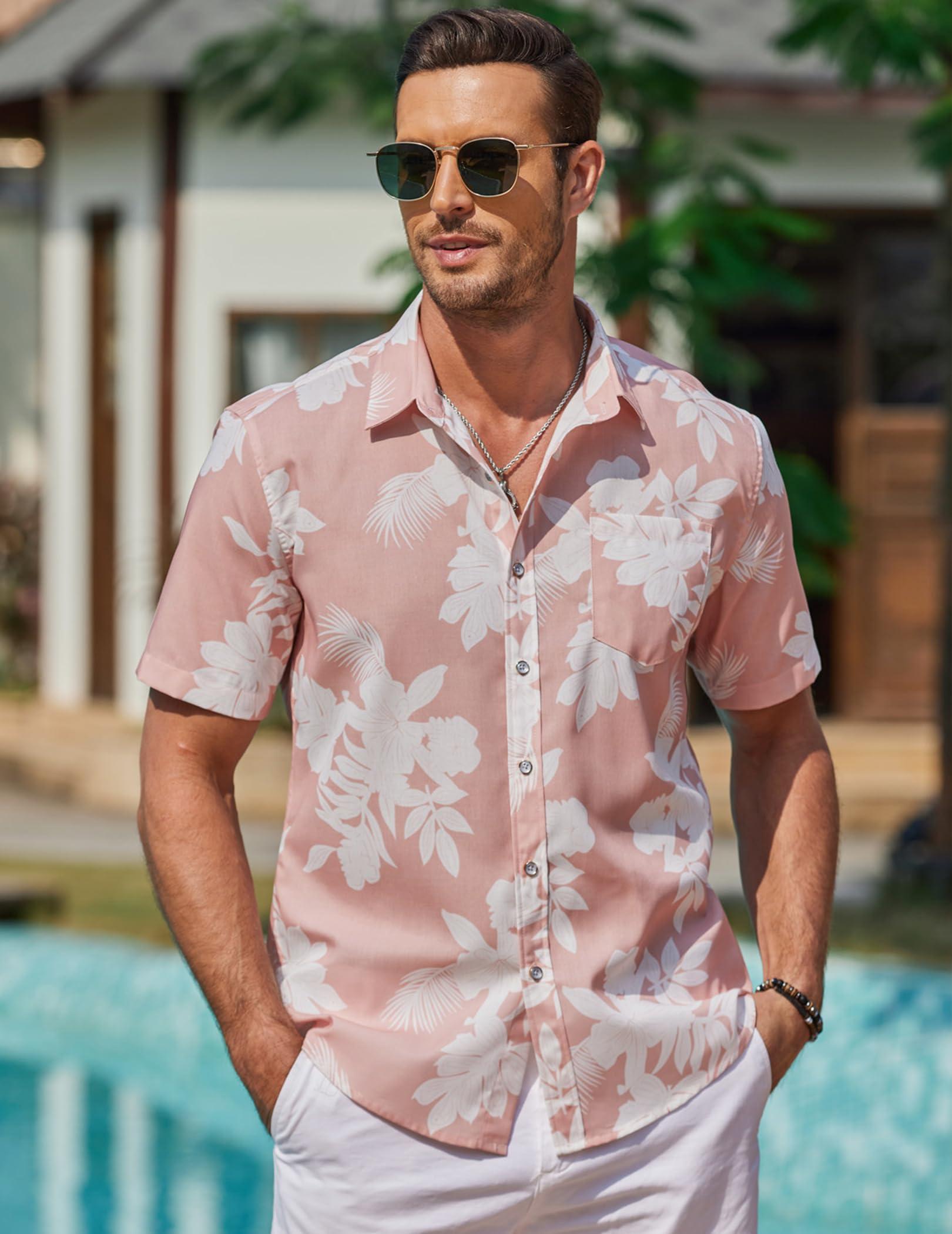COOFANDY COOFANDY Mens Casual Button Down Shirt Short Sleeve Hawaiian Tropical Floral Shirt