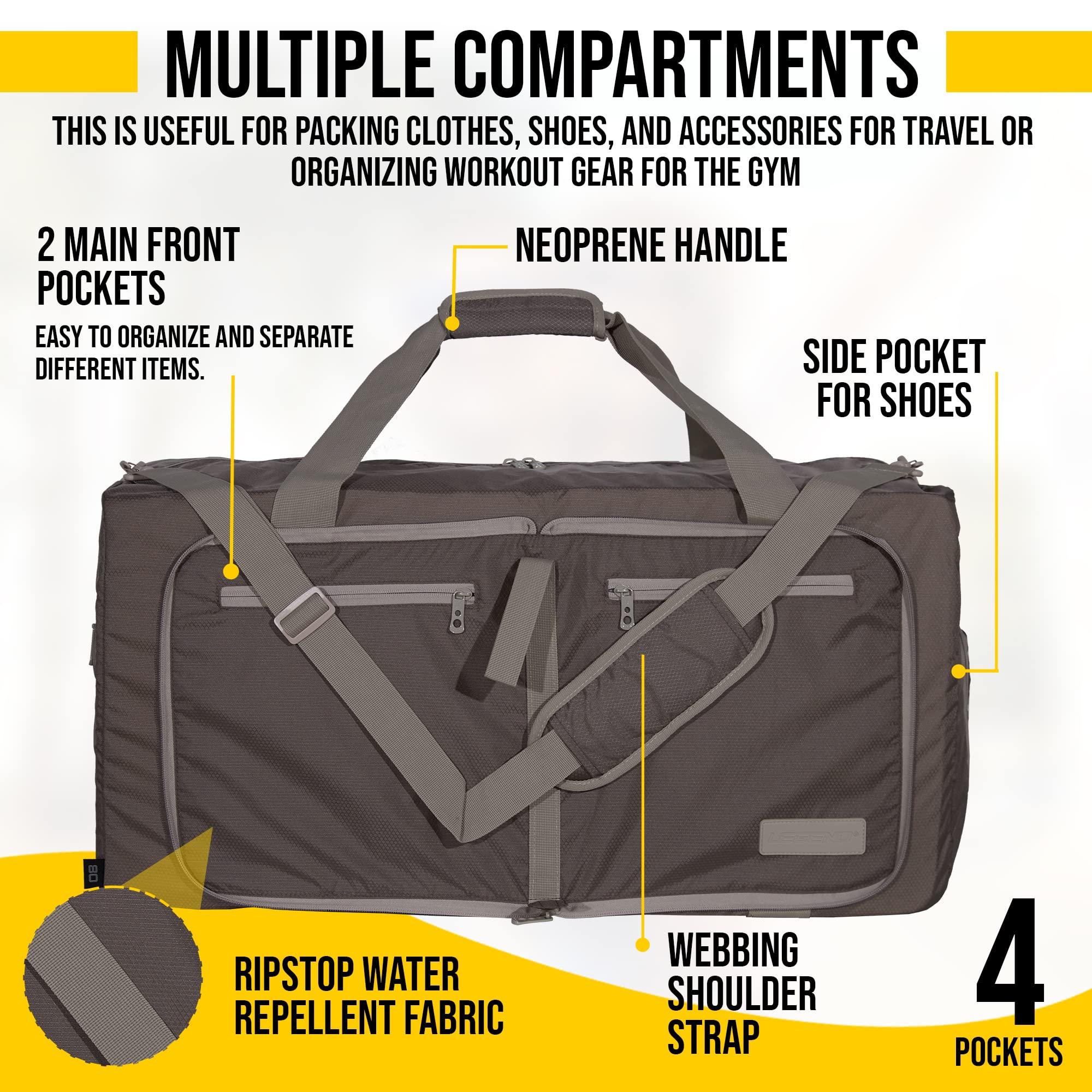 Legend LEGEND 80L Foldable Duffle Bag for Travel - Packable Duffle Bags w/Shoe Compartment - Tear Resistant Collapsible Duffel Bags for Traveling - Lightweight Folding Duffel Bag for Men & Women -Chocolate