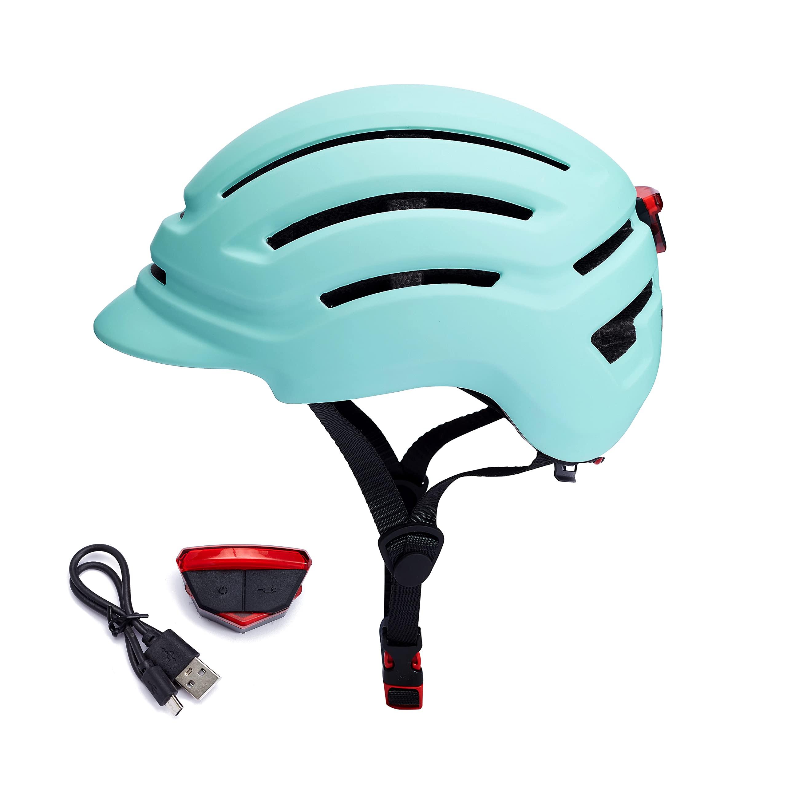 DAYGOCAGA DAYGOCAGA Adult Bike Helmet for Men Women, Mountain Road Bicycle Helmet with USB Rechargeable Taillight, Matte Mint