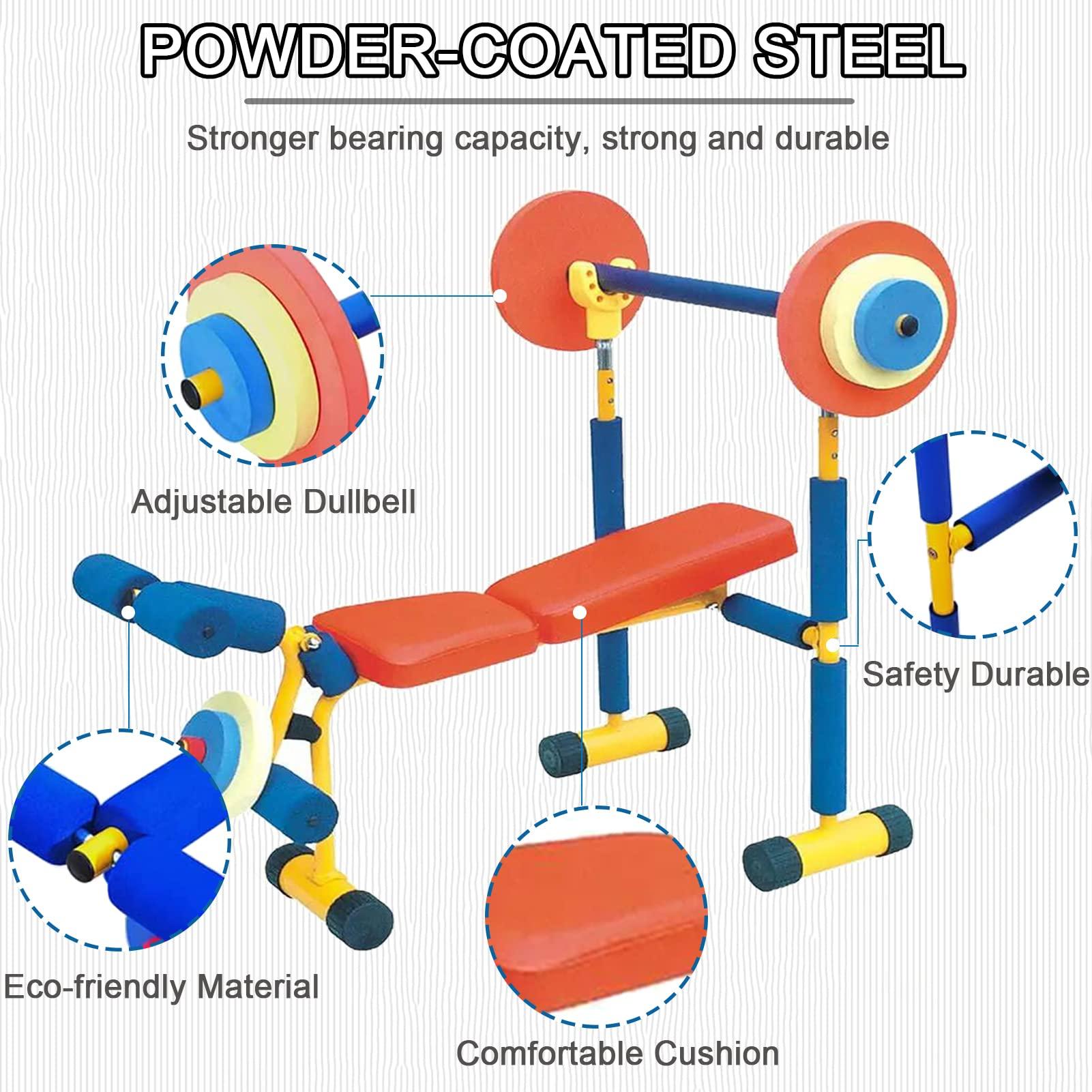 QBDGXFC Kids Fitness Equipment Adjustable Workout Weight Bench Set Kids Barbell Dumbbell Weight Set for Beginner Exercise, Boys and Girls