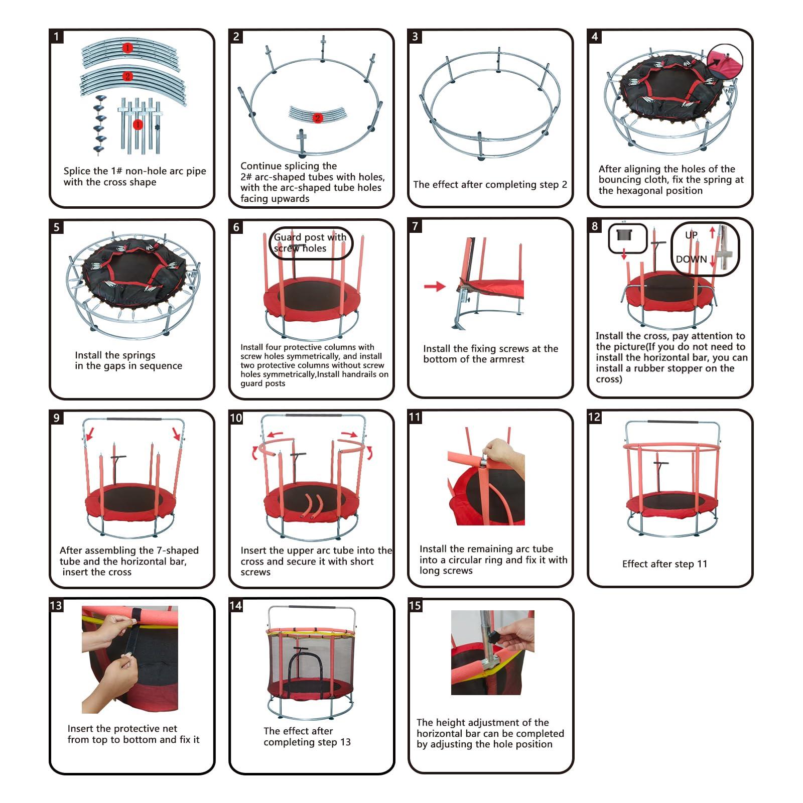 BLINWORLD Trampoline for Kids, Update T-handrail Adjustable Baby Toddler Trampoline with Basketball Hoop, 440lbs Anti-Rollover Round Bottom Indoor Outdoor Toddler Trampoline with Enclosure (Light Green Pink)