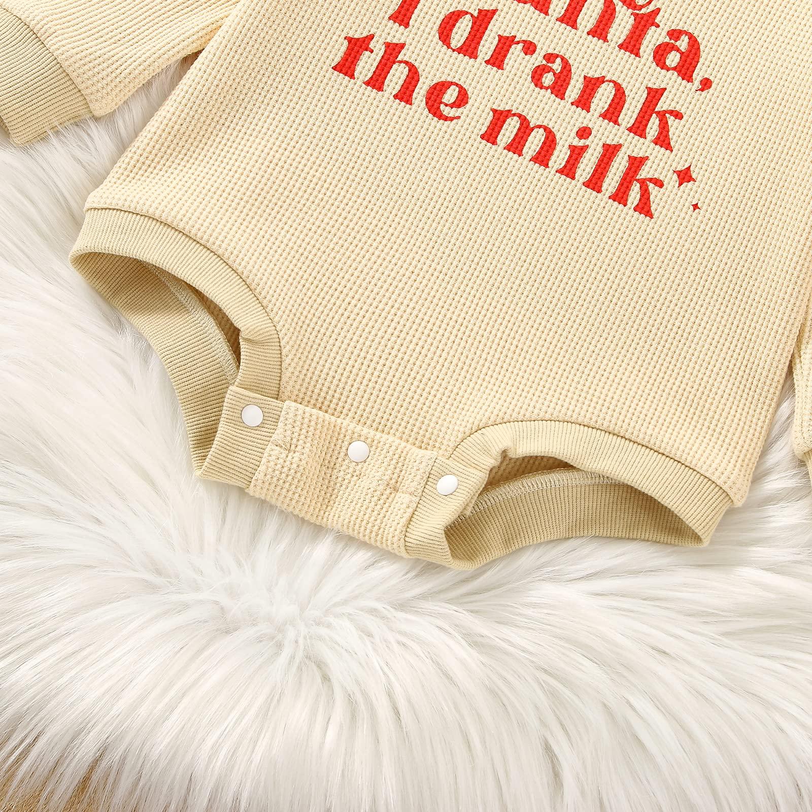 Kuriozud Kuriozud Newborn Baby Boy Girl Christmas Outfit Cute Santa Sweatshirt Romper Oversized Sweater Tops Fall Winter Clothes (Sorry Santa I drink milk, 3-6 Months)