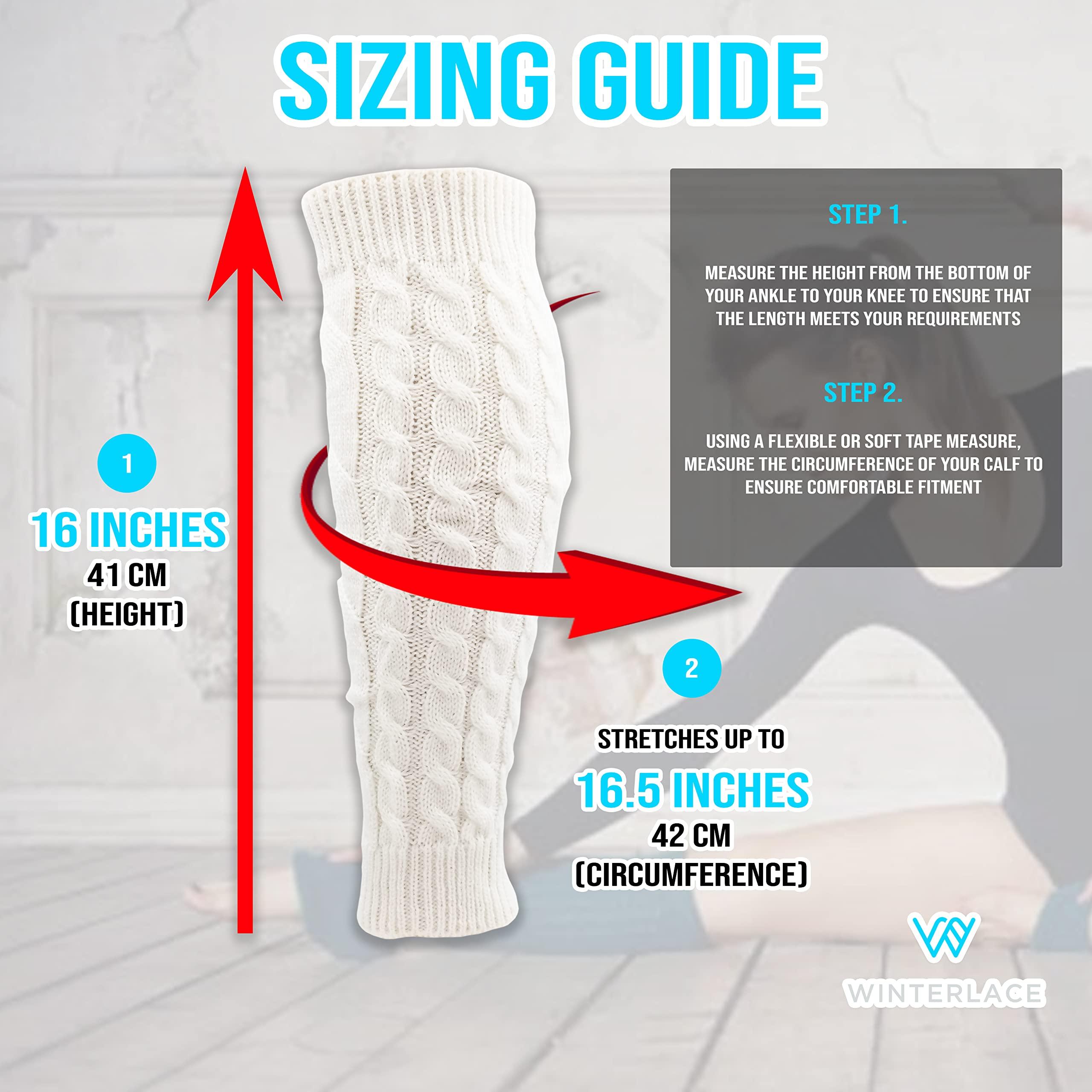 Winterlace Leg Warmers for Women, 6 Pairs Knee High Cable Knit Warm Thermal Acrylic Winter Sleeve