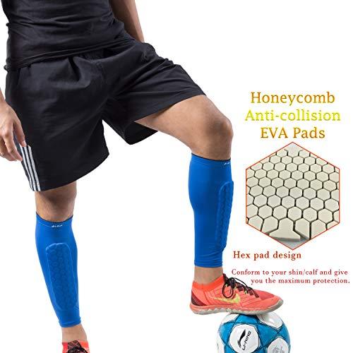 HiRui HiRui Soccer Shin Guards Shin Pads for Kids Youth Adult, Calf Compression Sleeve with Honeycomb Pads, Support for Shin Splint Baseball Boxing Kickboxing MTB, Lightweight(1PAIR)(Blue, XL)