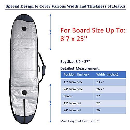 Abahub Abahub Premium 8\'0 x 24 Surfboard Travel Bag, Foam Padded Surf Board Cover, Shortboard Carrying Bags for Surfing, Outdoor, Airplane, Car, Truck, DarkBlue