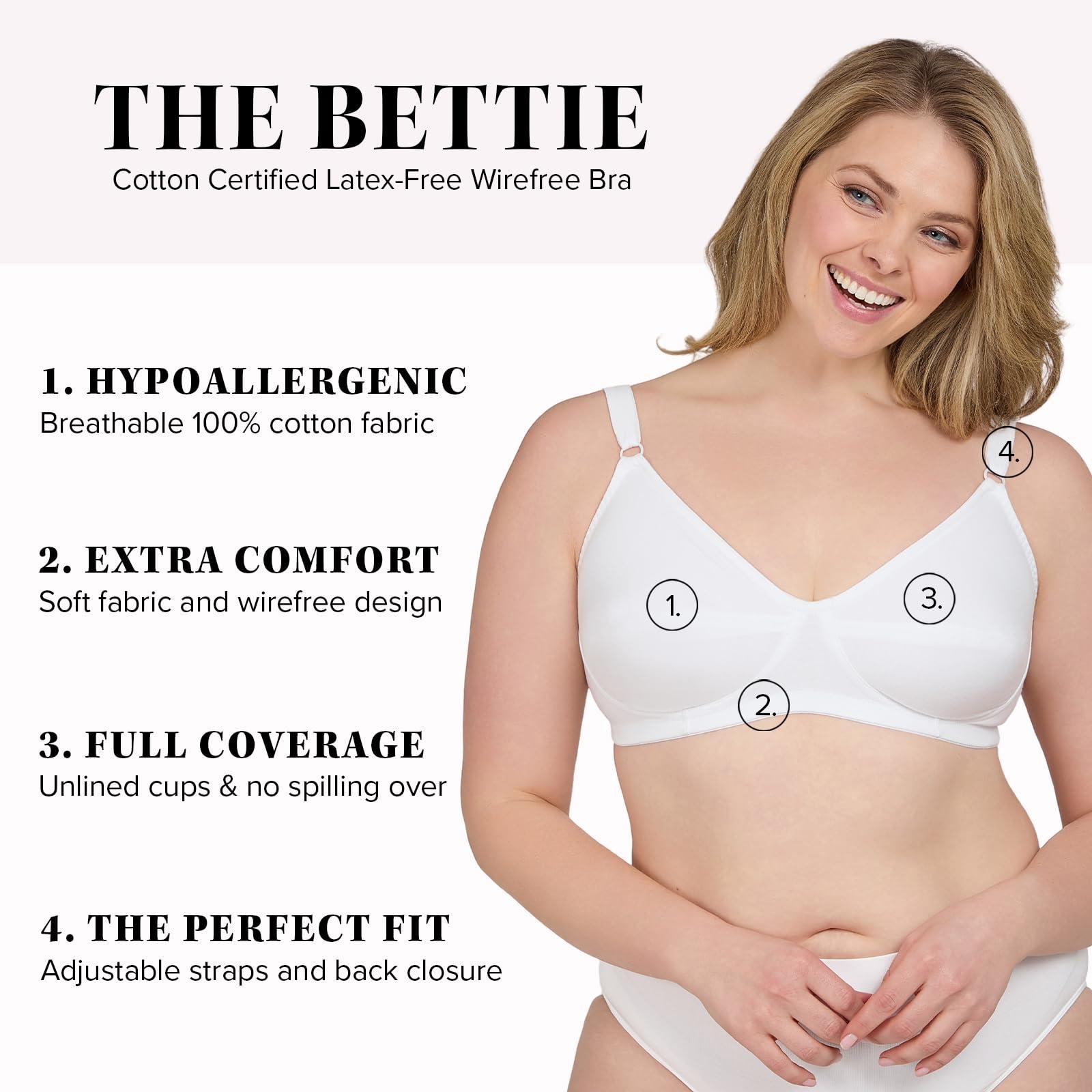 LEADING LADY Leading Lady Women's Plus-Size Latex Free Cotton Bra, White, 38 D