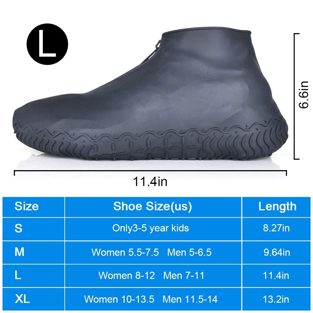 ydfagak ydfagak Shoe Covers Waterproof Reusable Foldable Not-Slip Rain Shoe Covers with Zipper,Shoe Protectors Overshoes Rain Galoshes for Kids Men and Wome (Black, L (Women 8-12, Men 7-11))